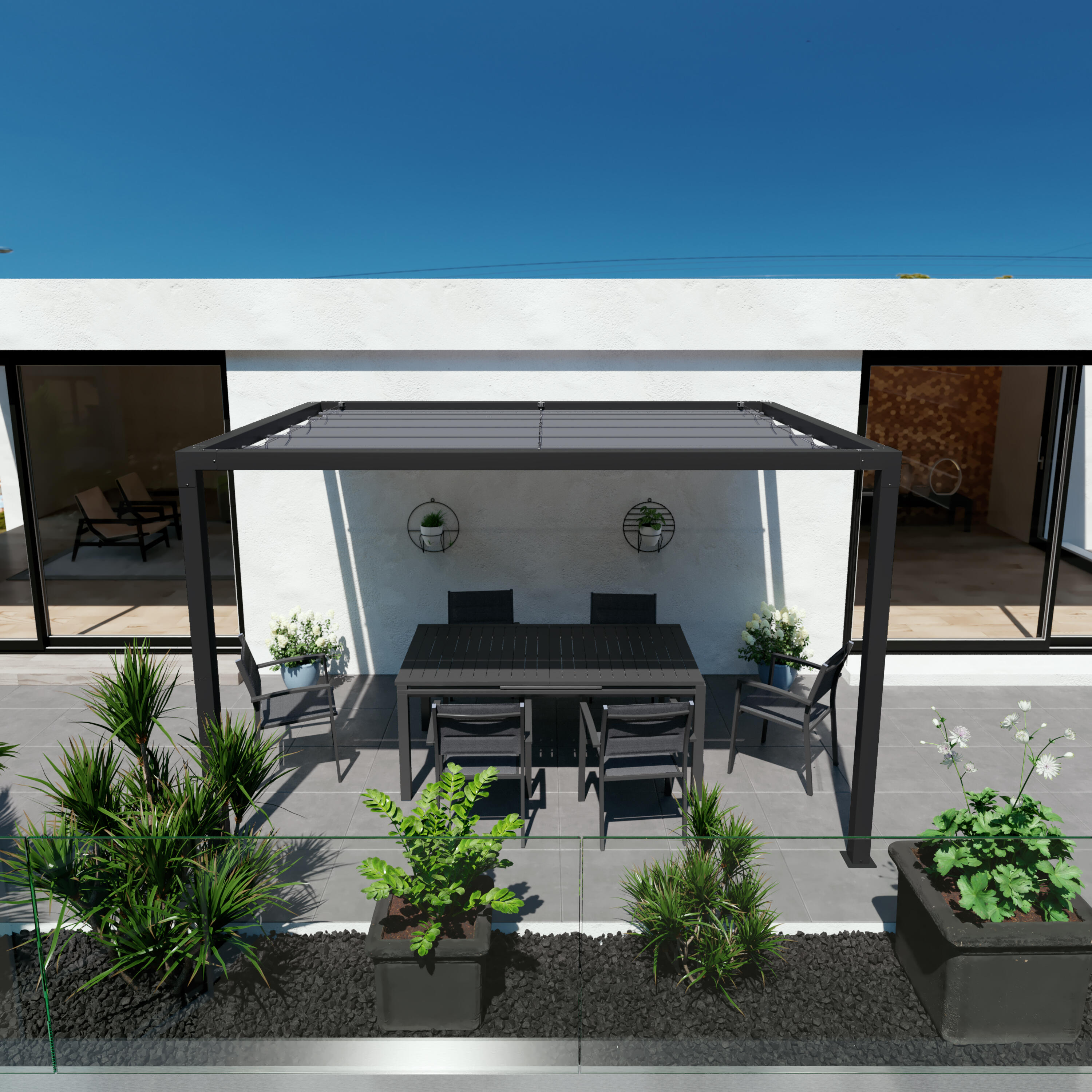 Pérgola de aluminio adosada con toldo NATERIAL de 350 x 260 cm negro - 15