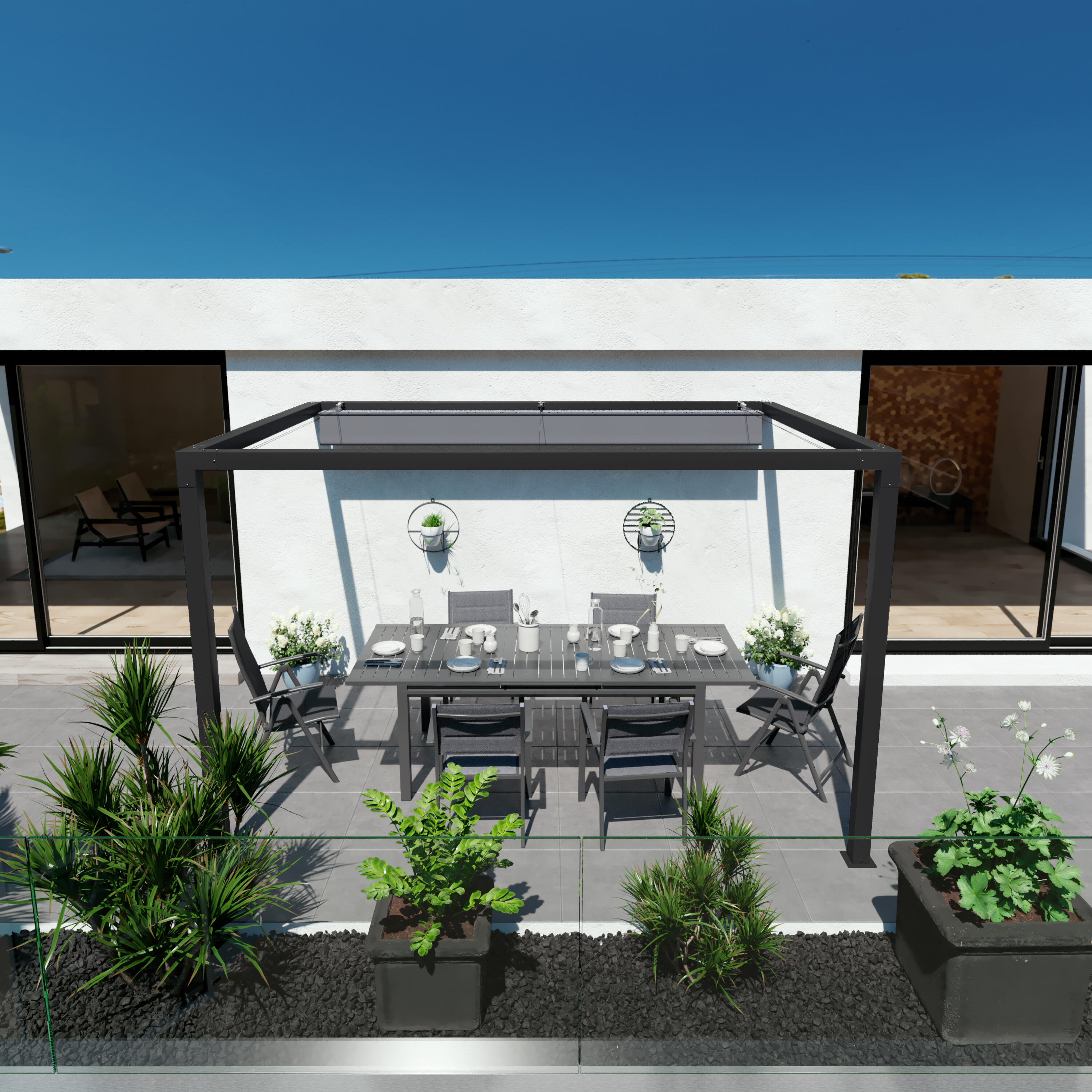 Pérgola de aluminio adosada con toldo NATERIAL de 350 x 260 cm negro - 14