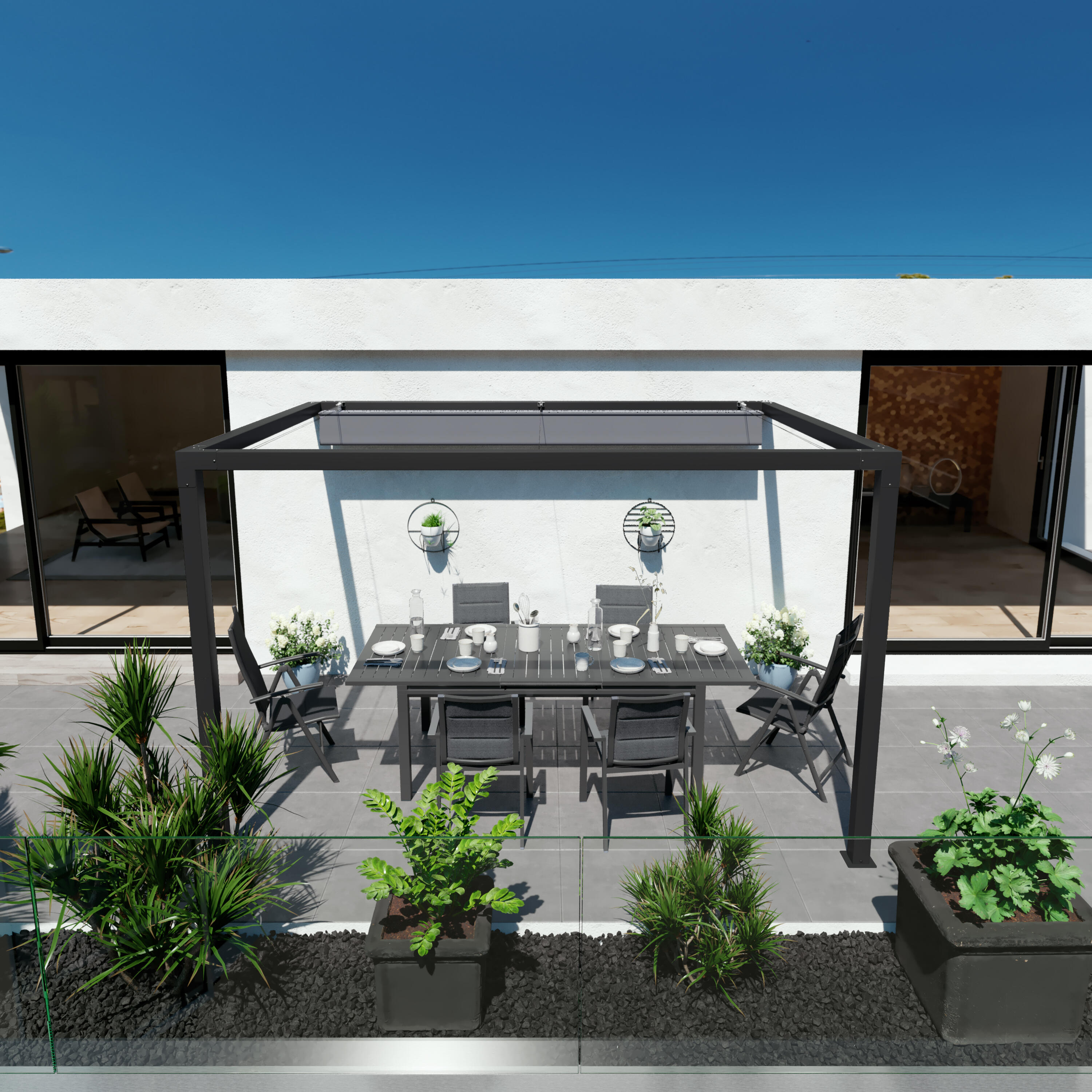 Pérgola de aluminio adosada con toldo NATERIAL de 350 x 260 cm negro - 12