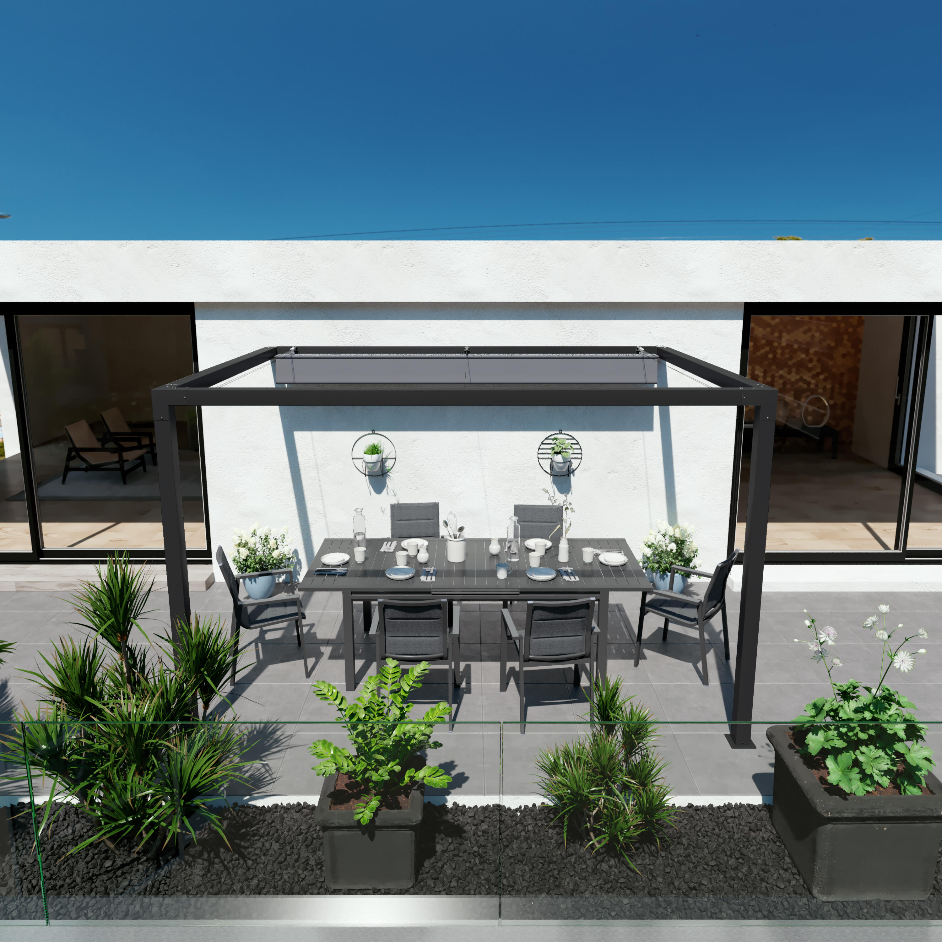 Pérgola de aluminio adosada con toldo NATERIAL de 350 x 260 cm negro - 13