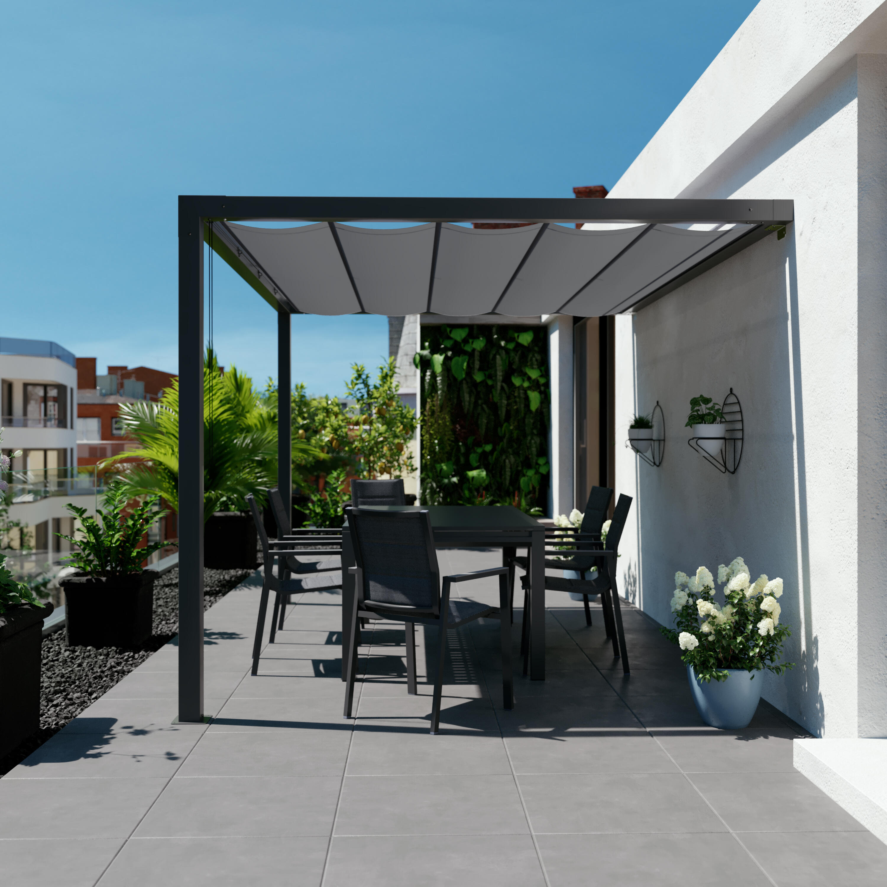 Pérgola de aluminio adosada con toldo NATERIAL de 350 x 260 cm negro - 11