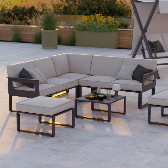 Salon de jardin d'angle Odyssea gris NATERIAL, 7 personnes