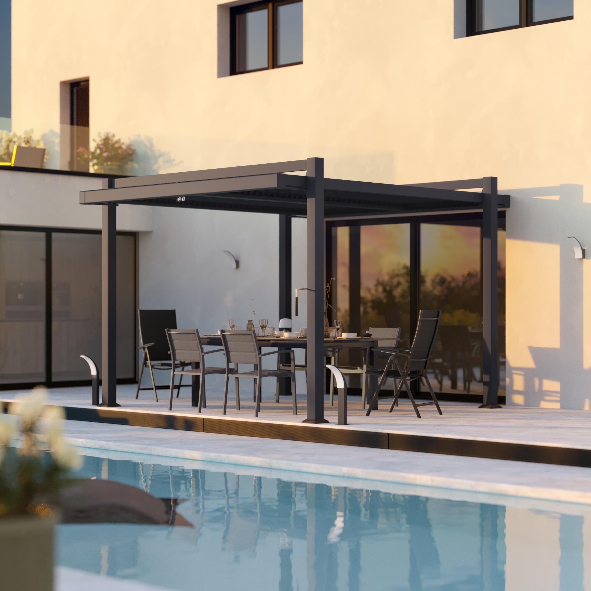 Pergola bioclimatique autoportante NATERIAL Odyssea, aluminium, 11.52 m² - 2