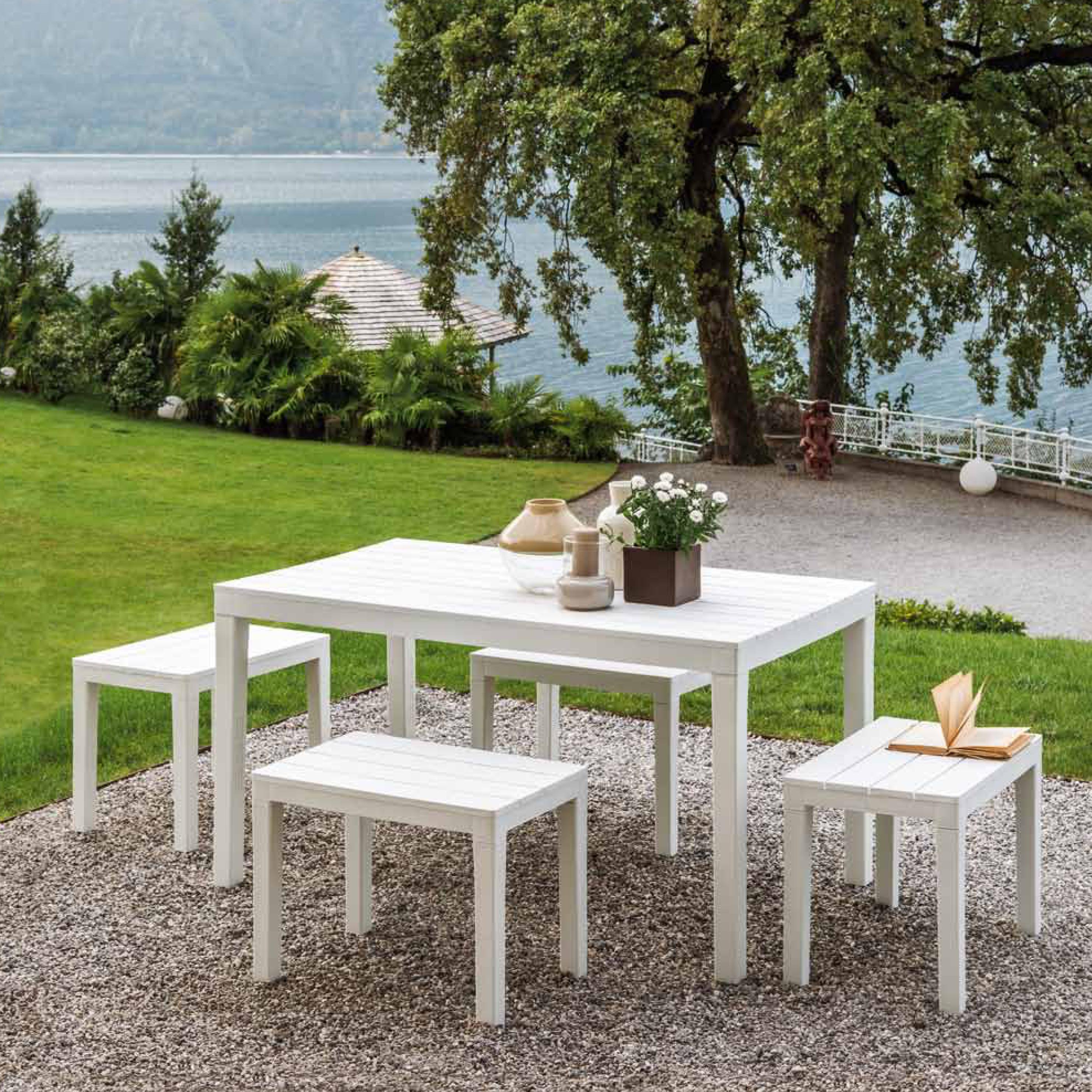 Tavolo da pranzo per giardino Sumatra struttura e superficie in Resina  bianco per 6 persone 138x80cm - 2