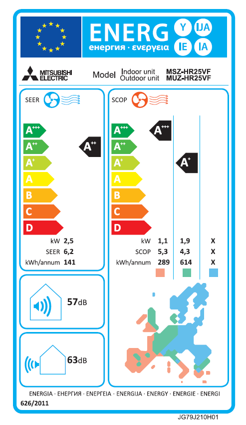 Unità interna condizionatore MITSUBISHI ELECTRIC 8530 BTU inverter WIFI A++/A+ serie MSZ-HR25VF - 3