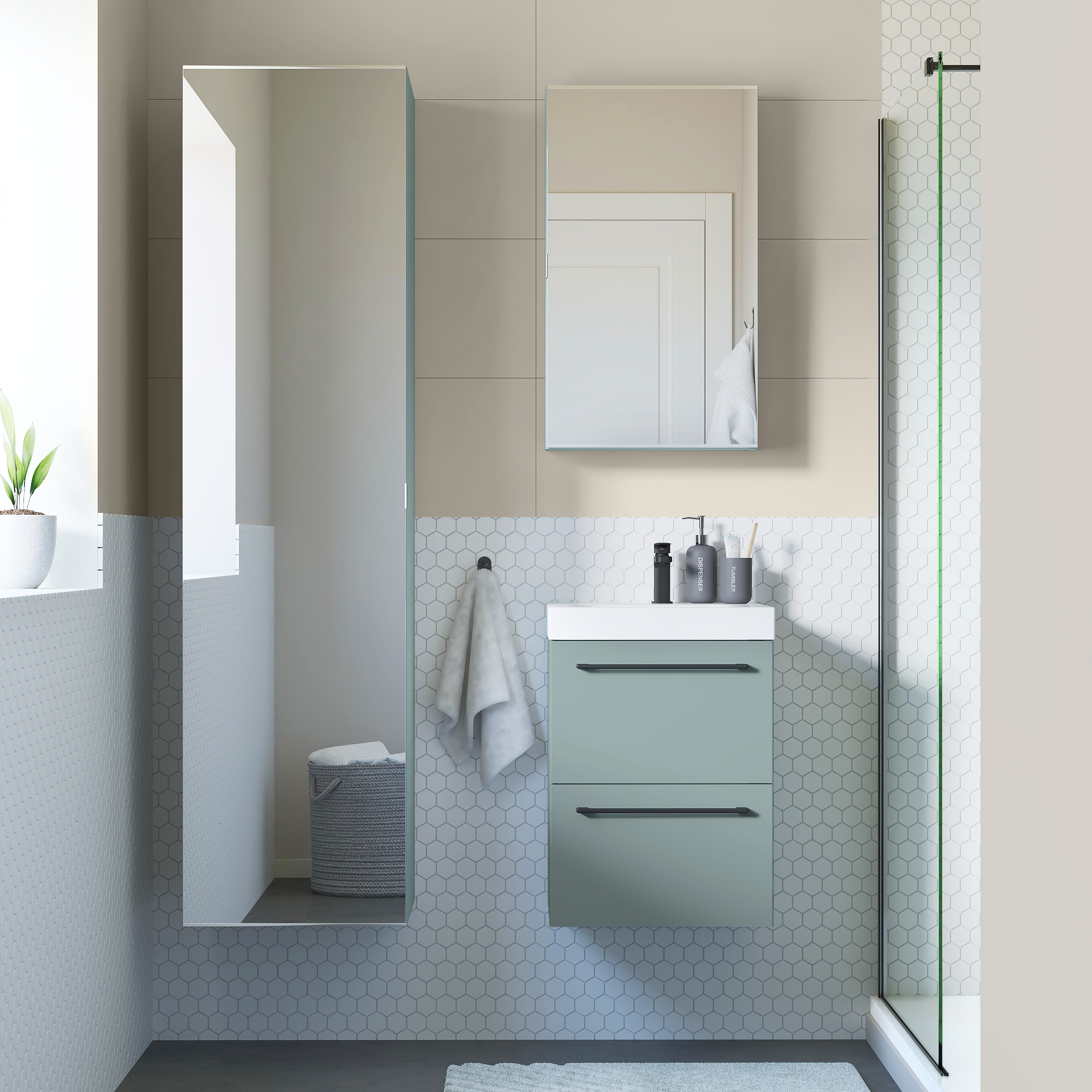 Mobile da bagno sospeso sotto lavabo L 75 x H 58 x P 33 cm verde laminato opaco, 2 cassetti SENSEA Remix - 3