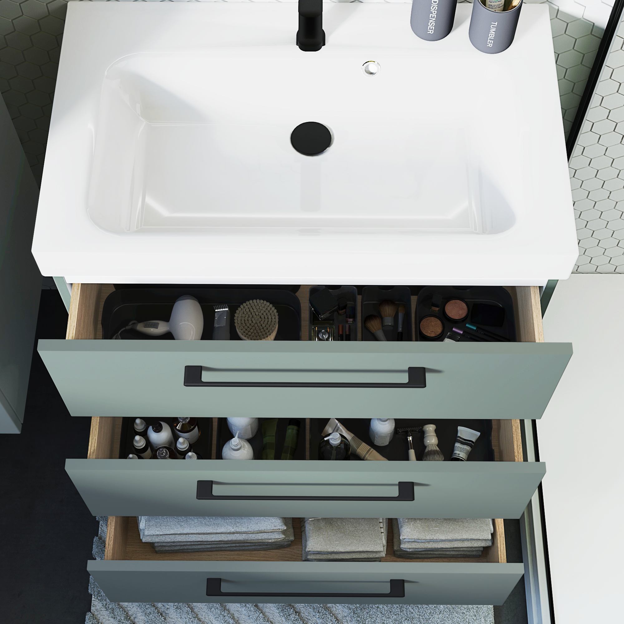 Meuble sous-vasque 3t l.75 x H.73 x P.46 cm vert celadon Remix - 7