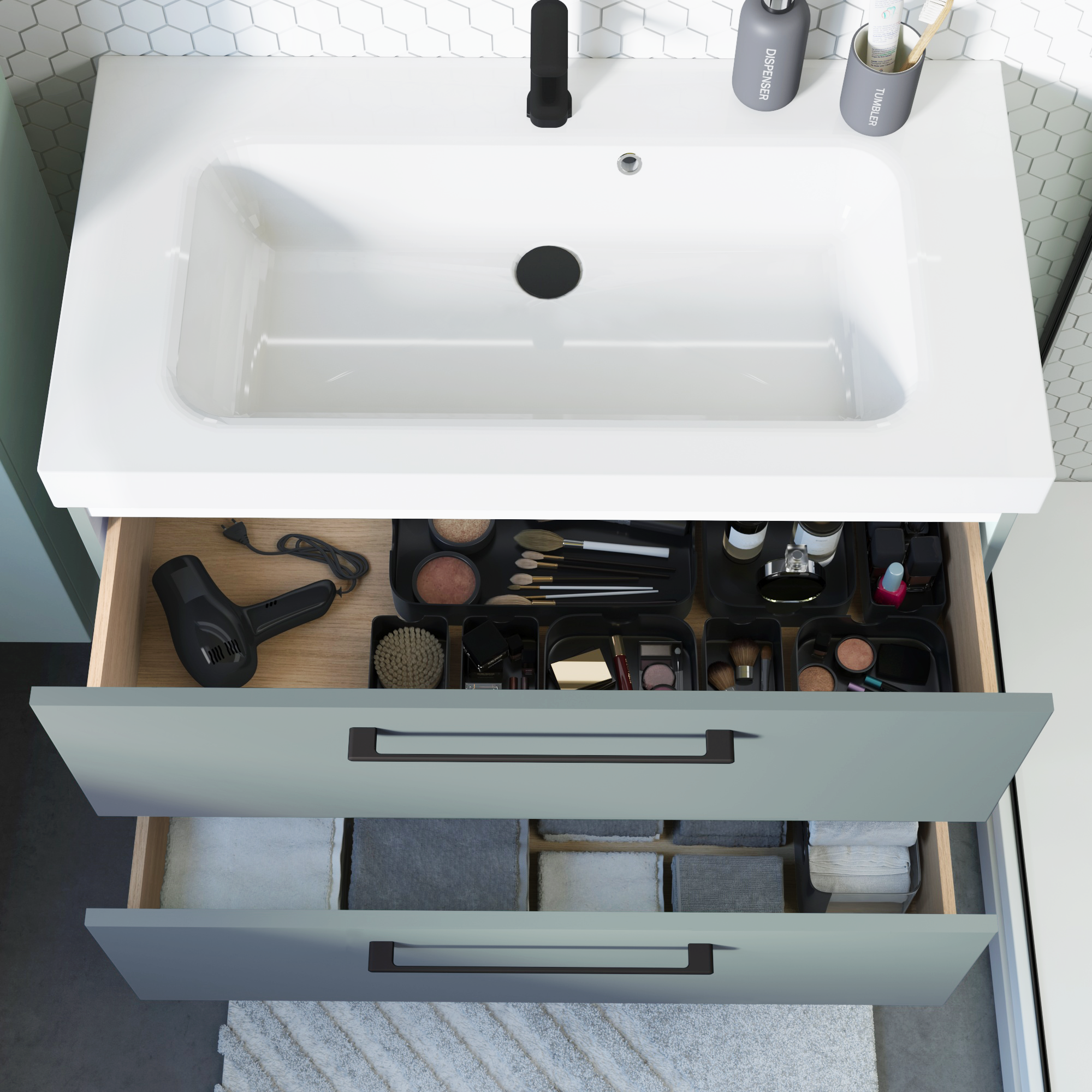 Mobile da bagno sospeso sotto lavabo L 90 x H 58 x P 46 cm verde laminato opaco, 2 cassetti SENSEA Remix - 5