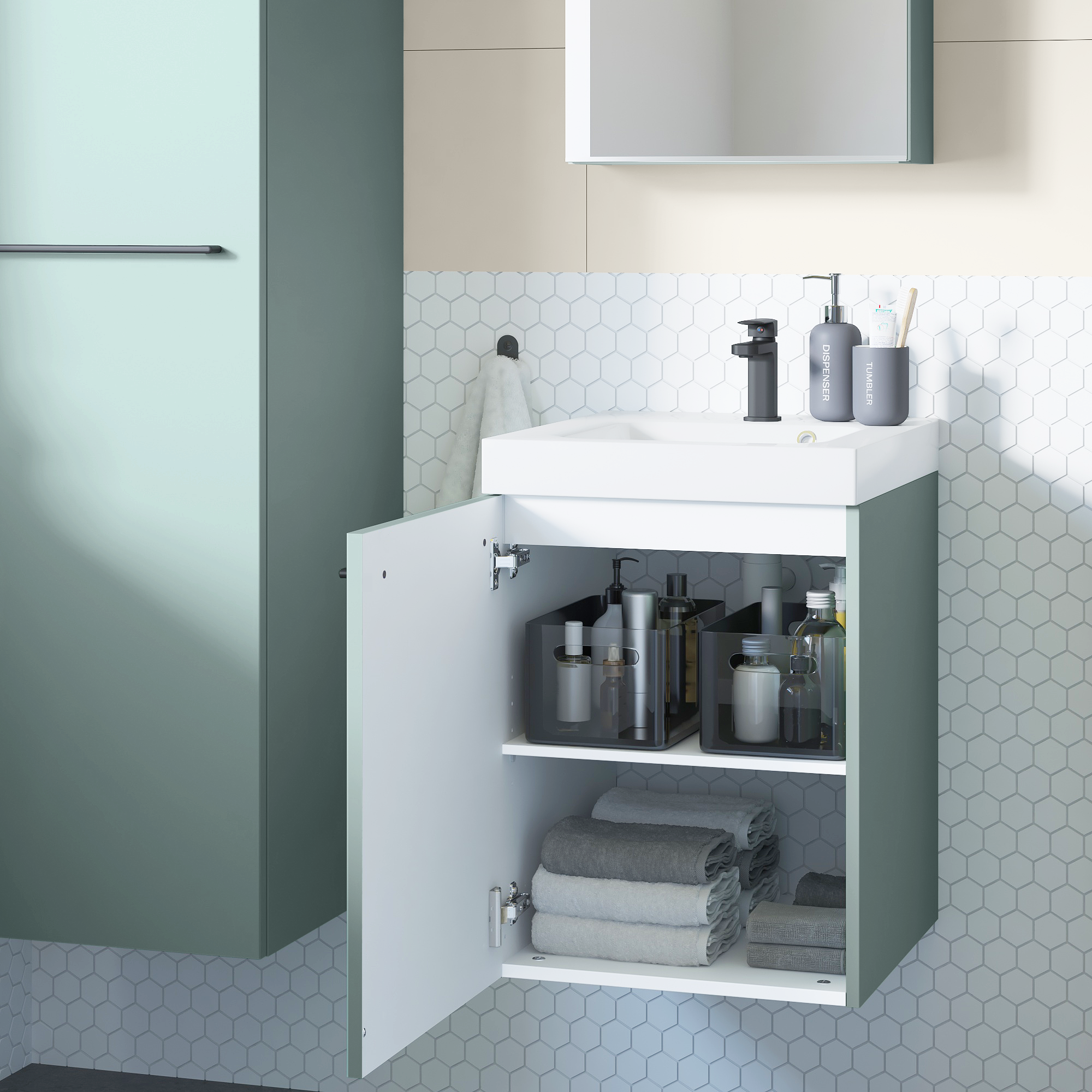 Mobile da bagno sospeso sotto lavabo L 45 x H 58 x P 33 cm verde laminato opaco, 1 anta SENSEA Remix - 4