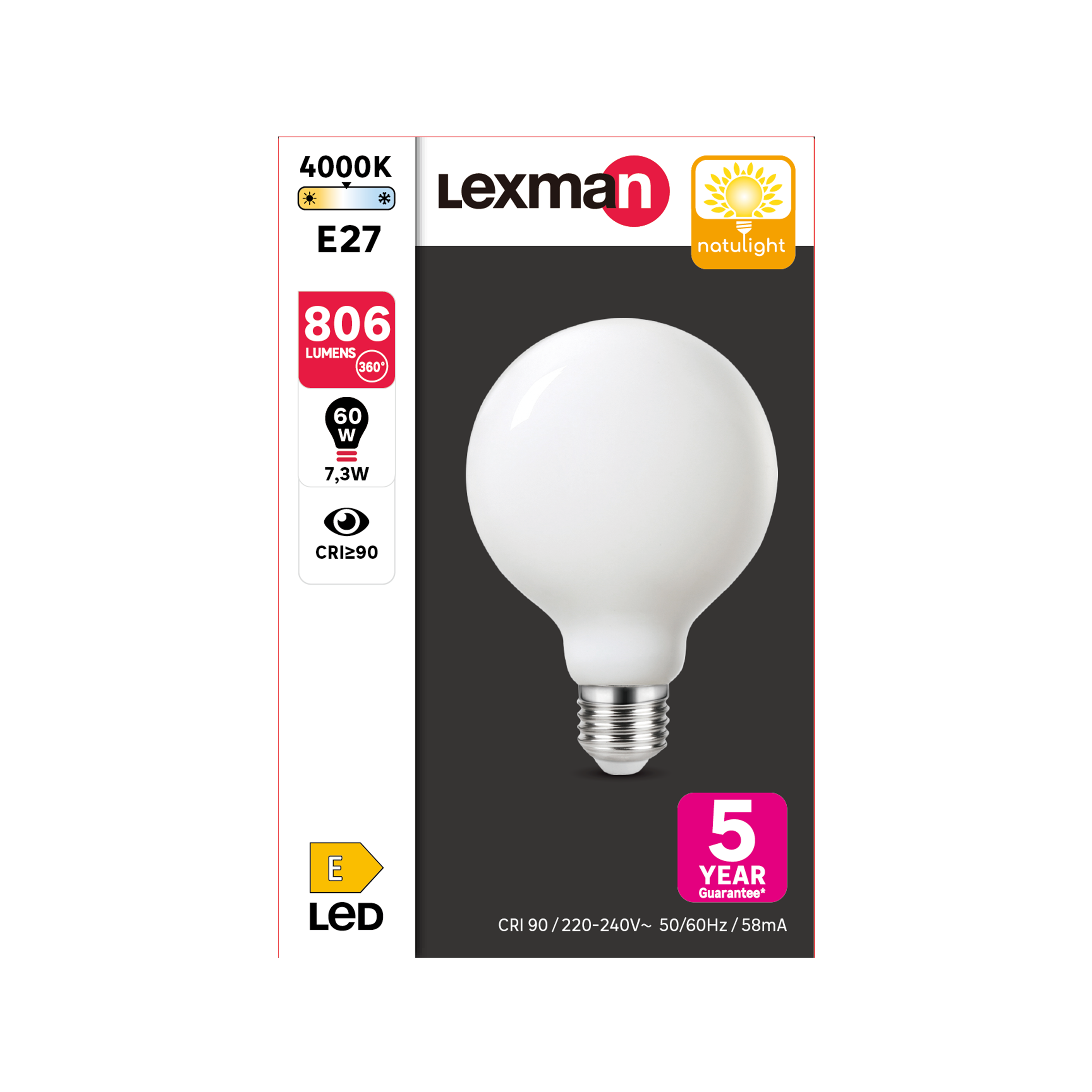 Lâmpada led Natulight filamentos luz azul G95 806 lm 4000K - 5