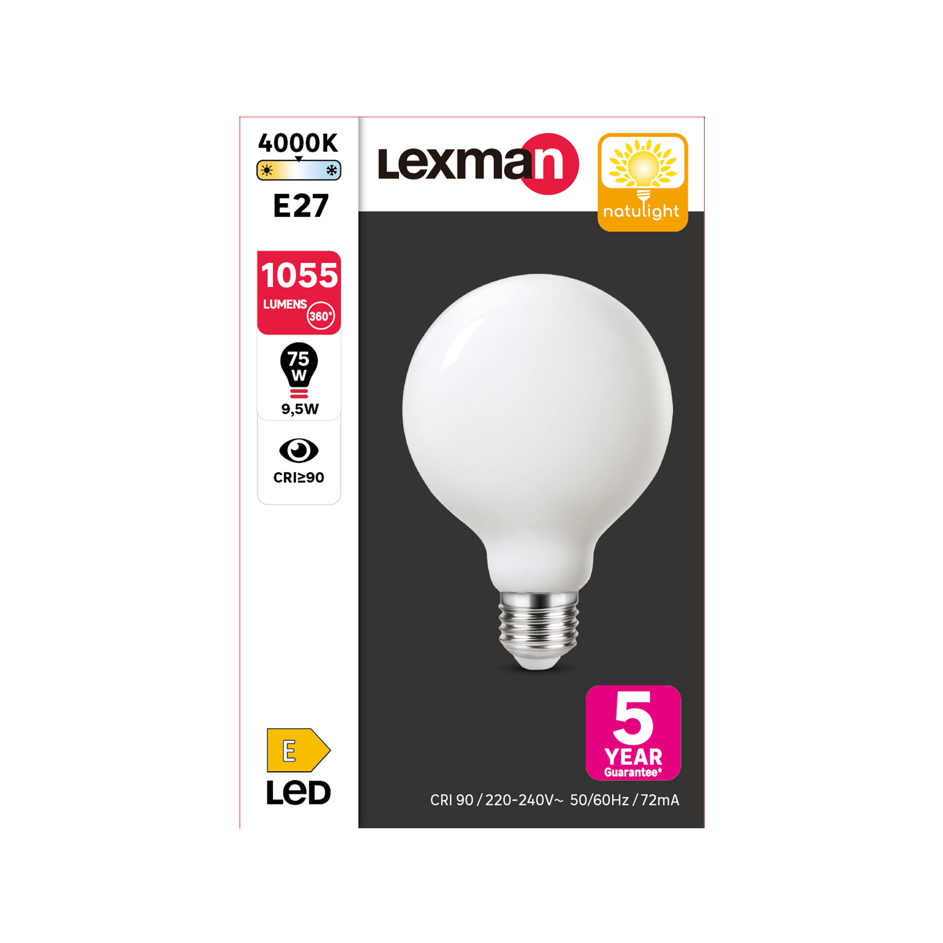 Bombilla LED filamento LEXMAN G95 E27 9.5W 4000K 1055 lm | Leroy Merlin