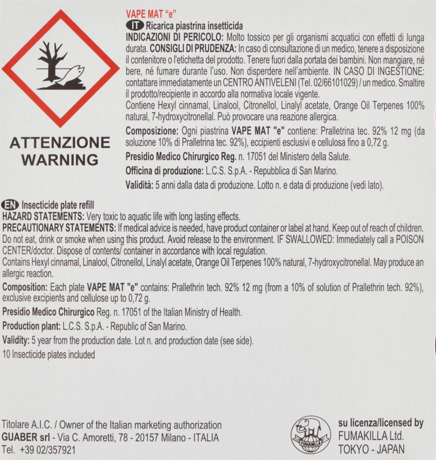Elettro emanatore liquido per calabroni VAPE Classic, 10 pezzi - 6