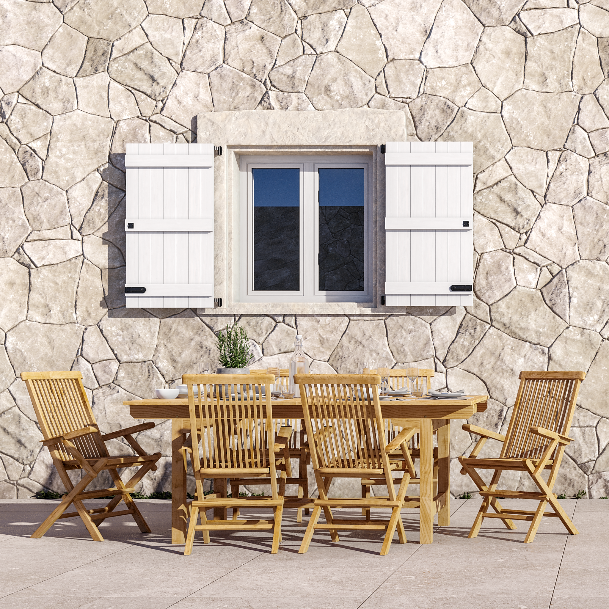 Sedia da giardino con braccioli pieghevole Antea NATERIAL, 2 posti, struttura e seduta in teak marrone - 5