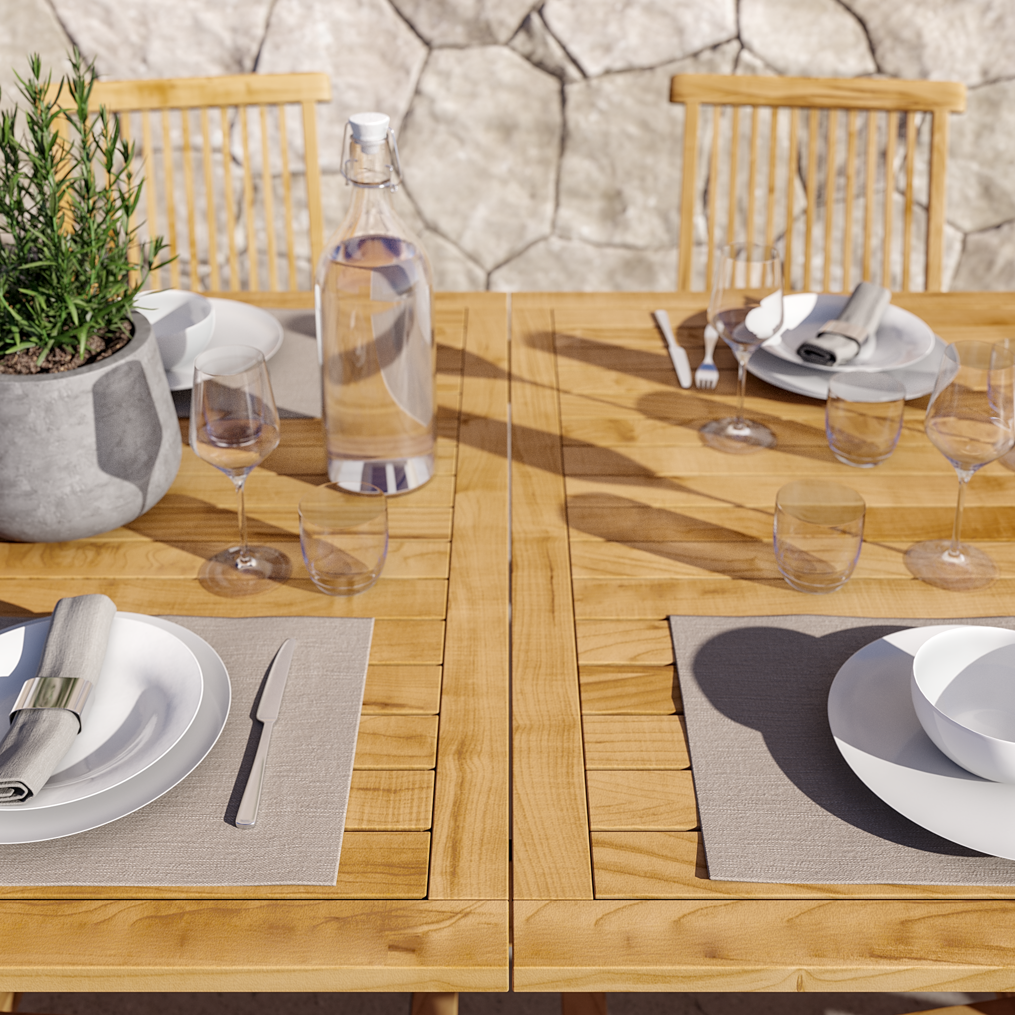 Sedia da giardino con braccioli pieghevole Antea NATERIAL, 2 posti, struttura e seduta in teak marrone - 3