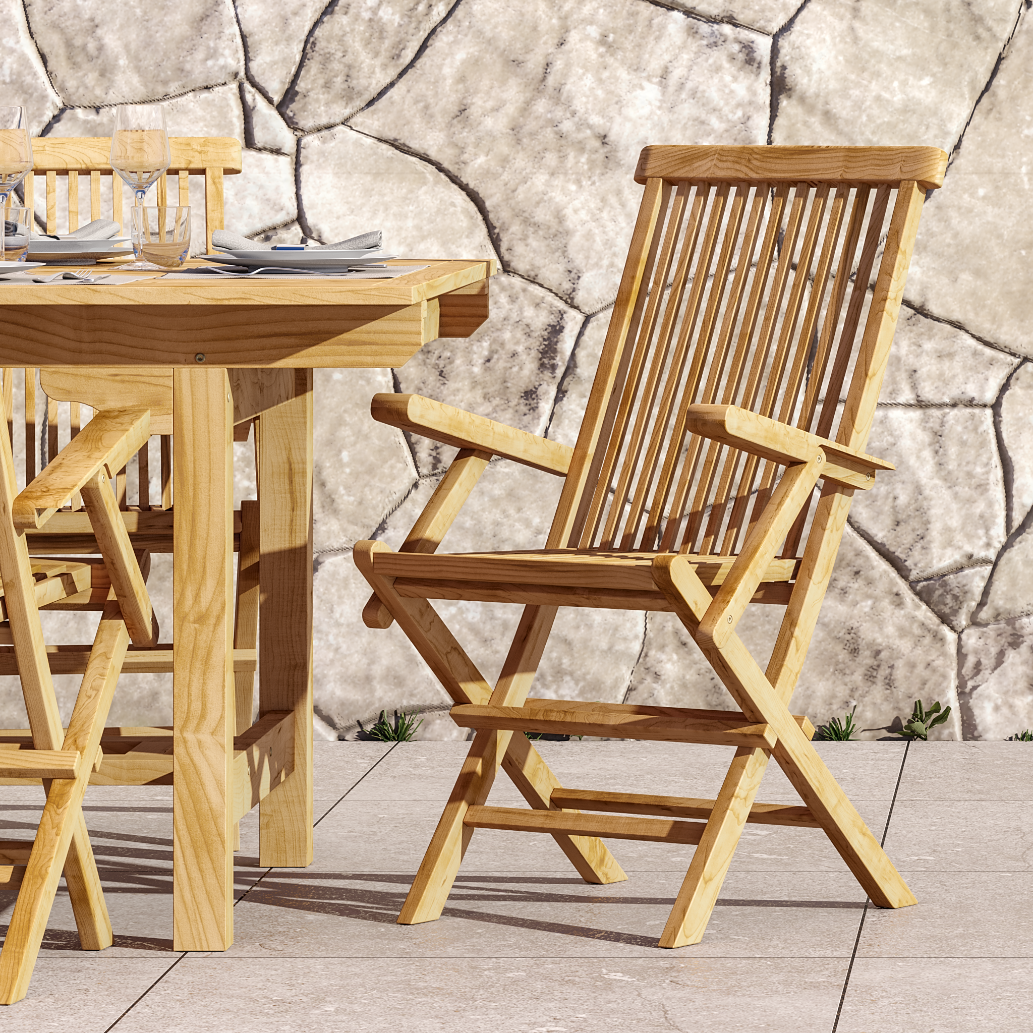 Lot de 2 fauteuils de jardin NATERIAL Antea en teck marron - 2