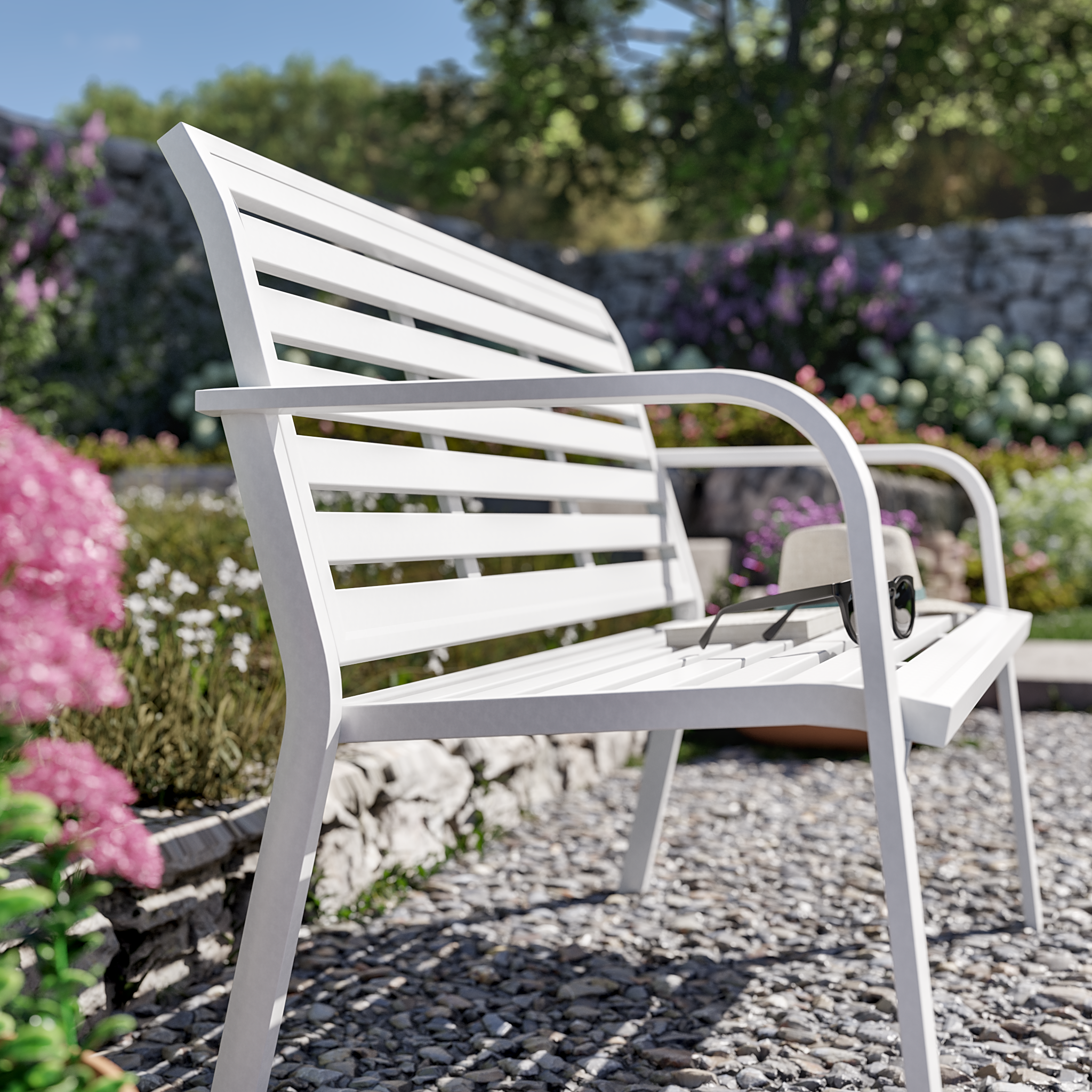 Panca da giardino in alluminio bianco con braccioli Centra NATERIAL, 3 posti - 5