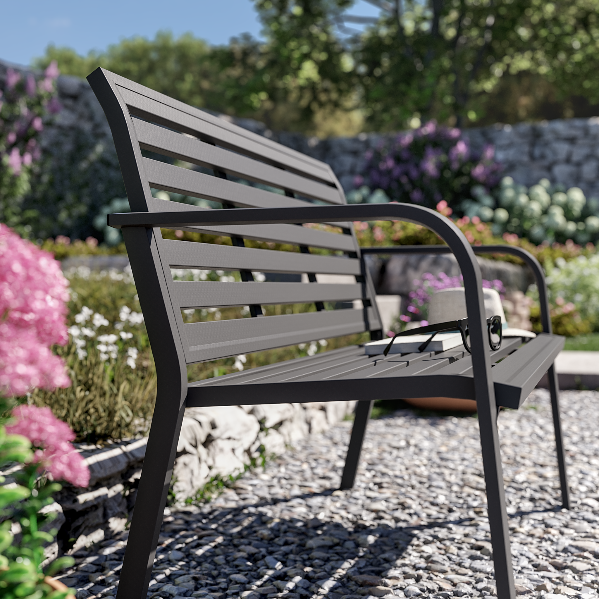 Panca da giardino in alluminio antracite con braccioli Centra NATERIAL, 3 posti - 5