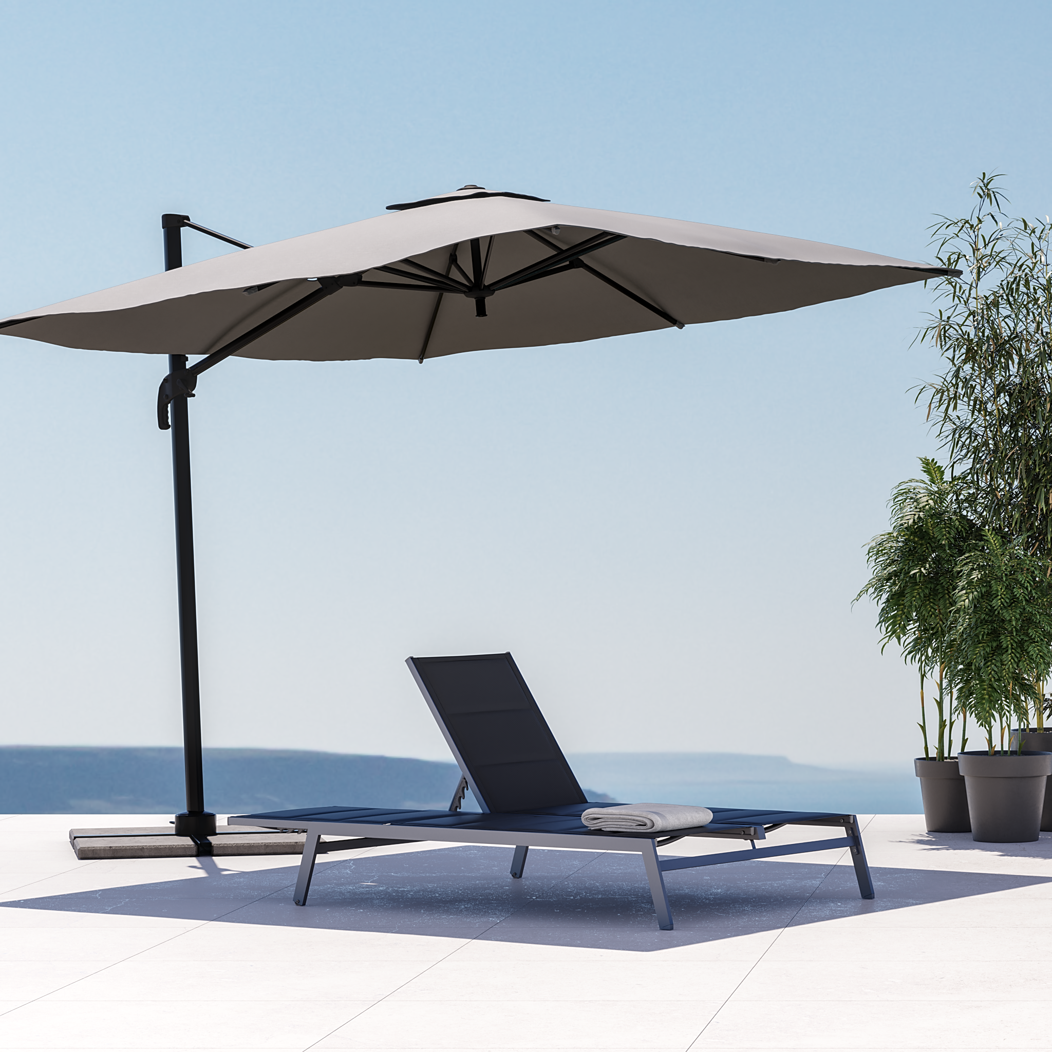 Ombrellone a palo laterale grigio Aura NATERIAL con telo quadrato antracite L 286 x P 286 x H 264 cm - 5