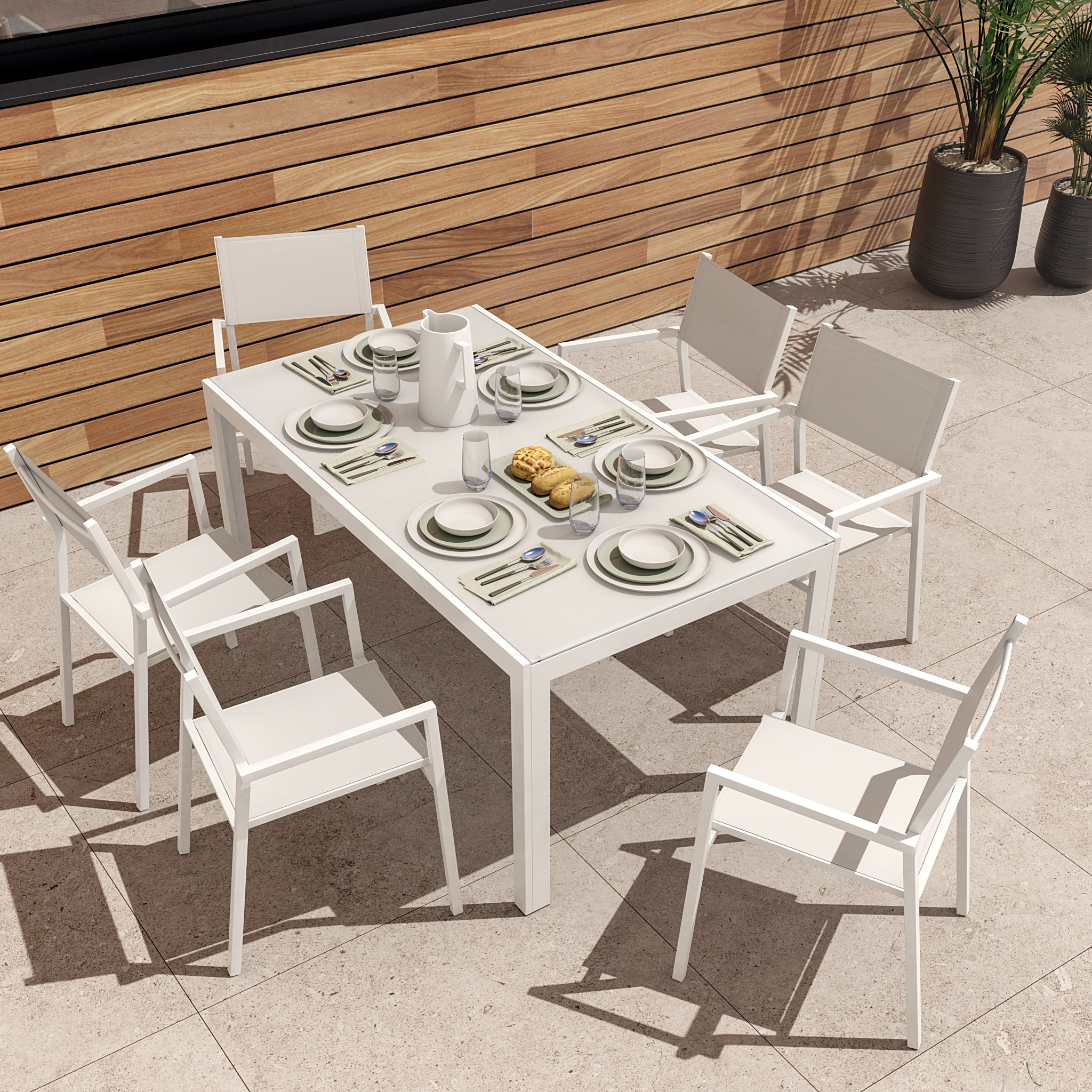 Sedia da giardino con braccioli Orion Alpha II NATERIAL, struttura e seduta in textilene bianco - 4