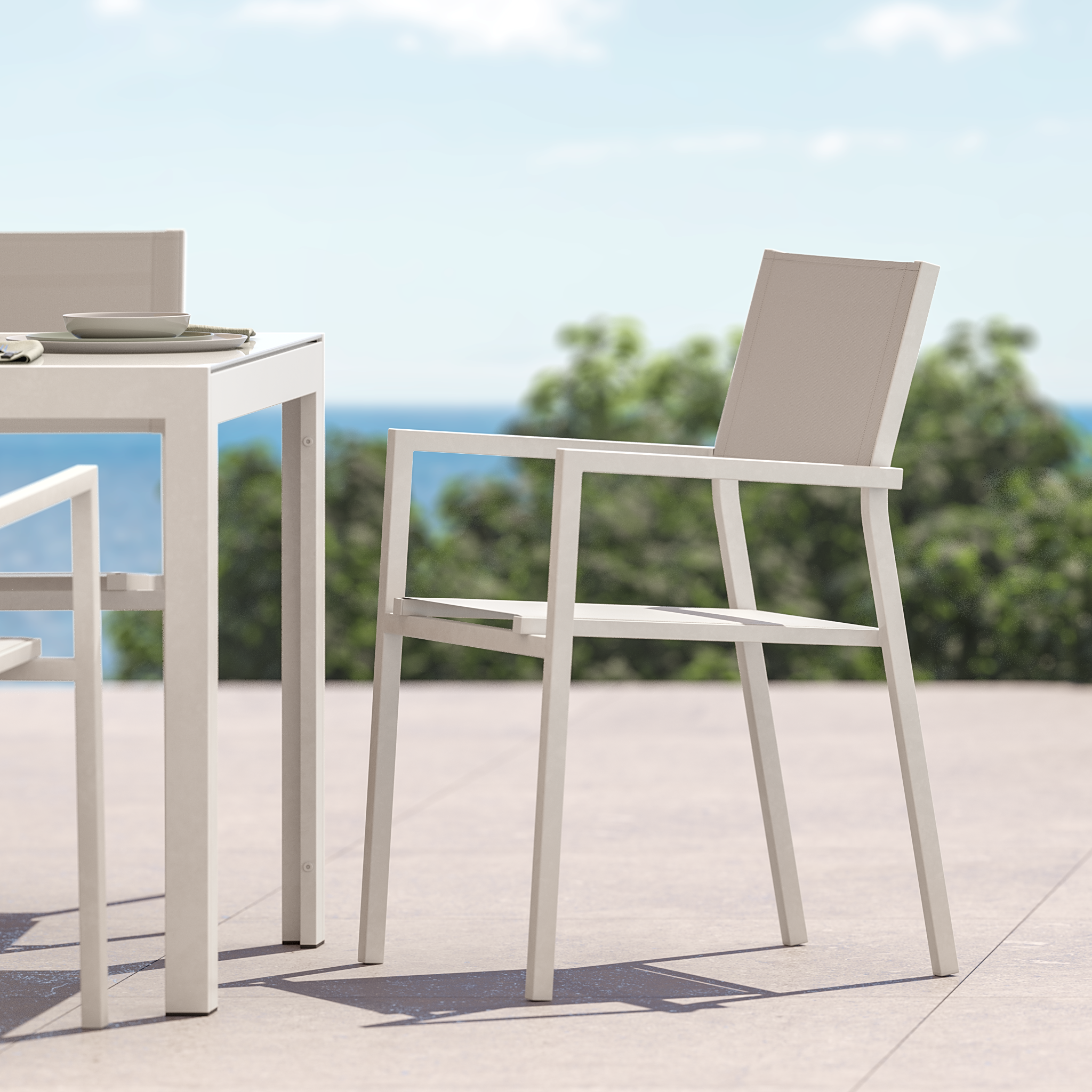 Sedia da giardino con braccioli Orion Alpha II NATERIAL, struttura e seduta in textilene bianco - 3