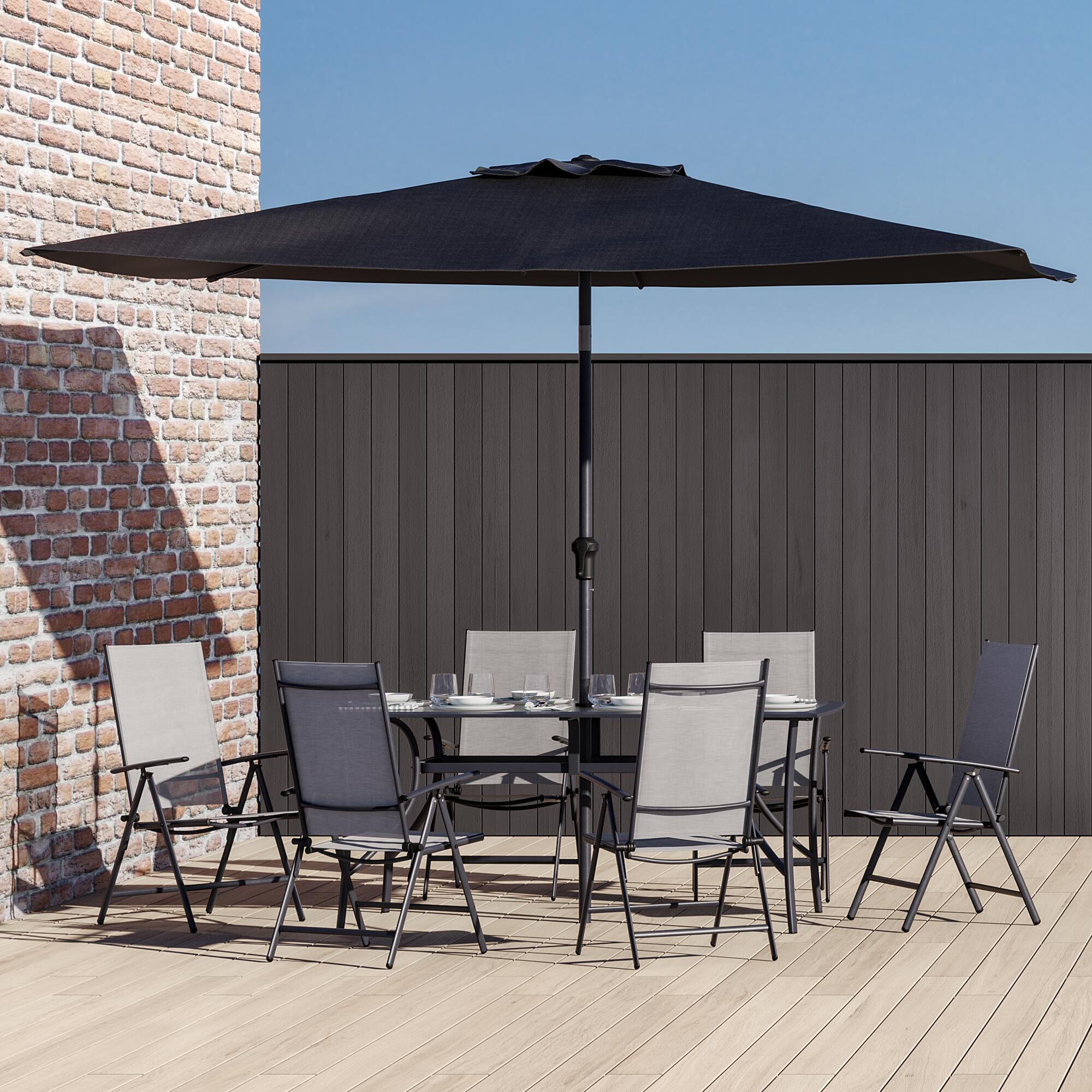 Set de comedor naterial ovion de aluminio gris para 6 personas