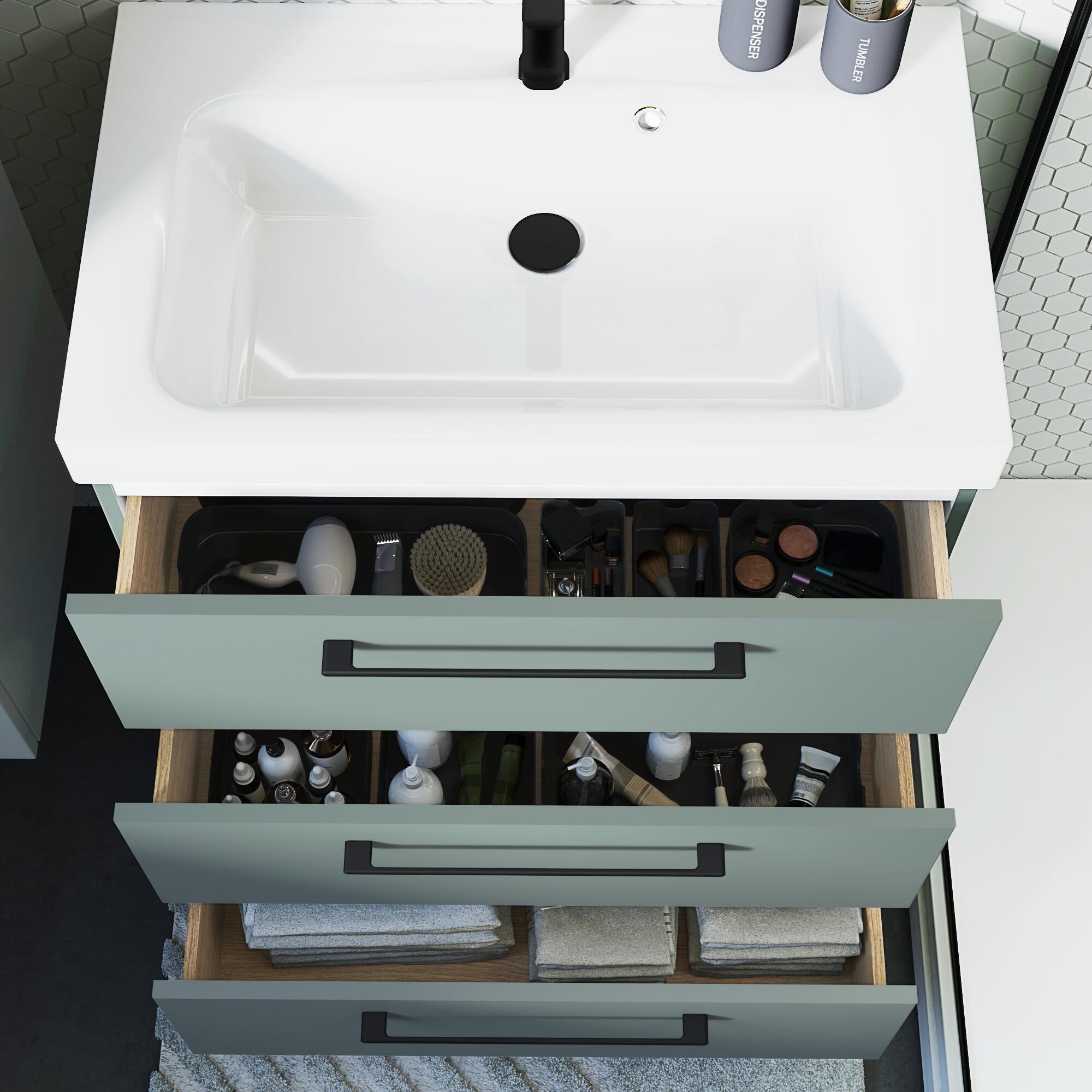 Meuble sous-vasque 3t l.75 x H.73 x P.46 cm vert celadon Remix - 9