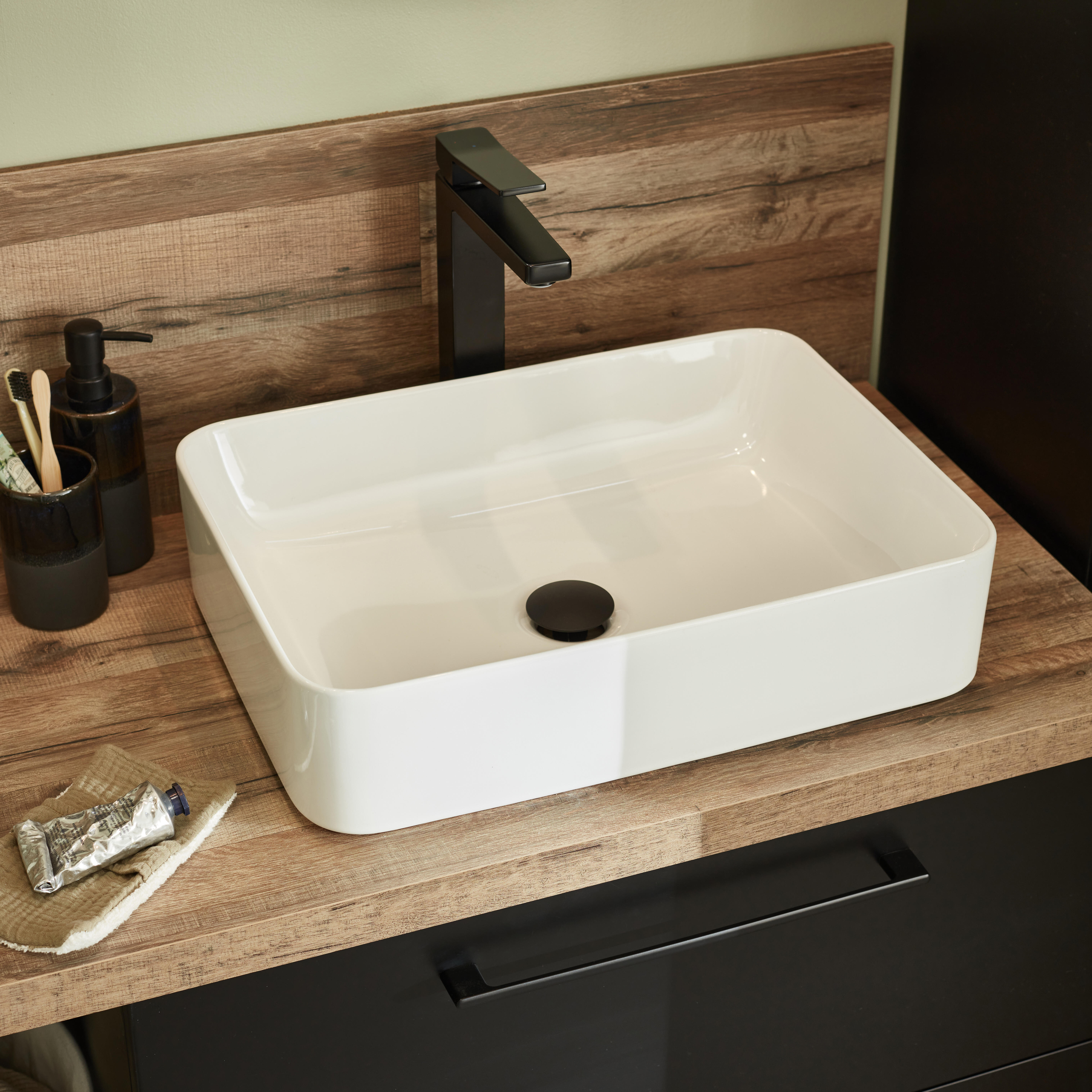 Lavabo da appoggio SENSEA Studio rettangolare in ceramica L 50 x H 12 x P 36 cm bianco lucido piletta non inclusa - 5