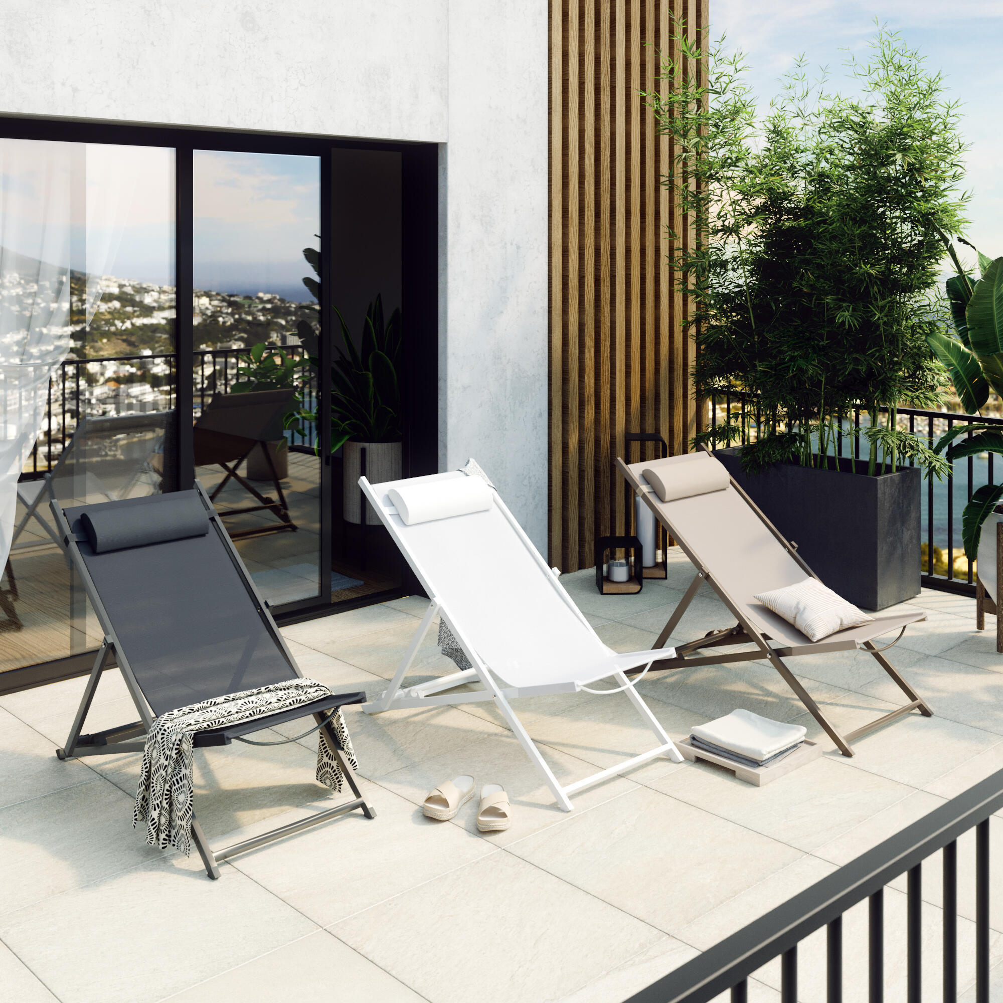 Sedia a sdraio da giardino in alluminio pieghevole Cruz NATERIAL, seduta in textilene marrone - 3