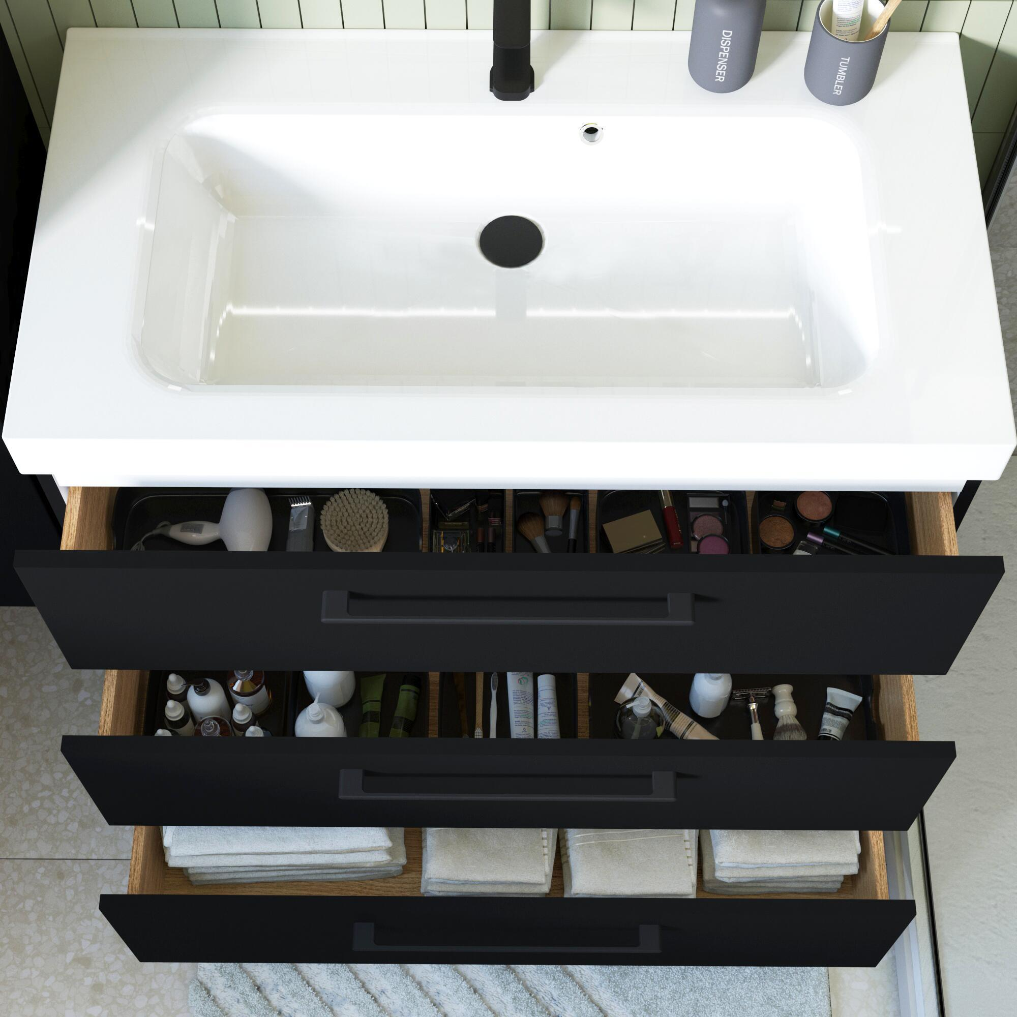 Meuble simple vasque l.90 x H.73 x P.46 cm, noir mat, Remix | Leroy Merlin