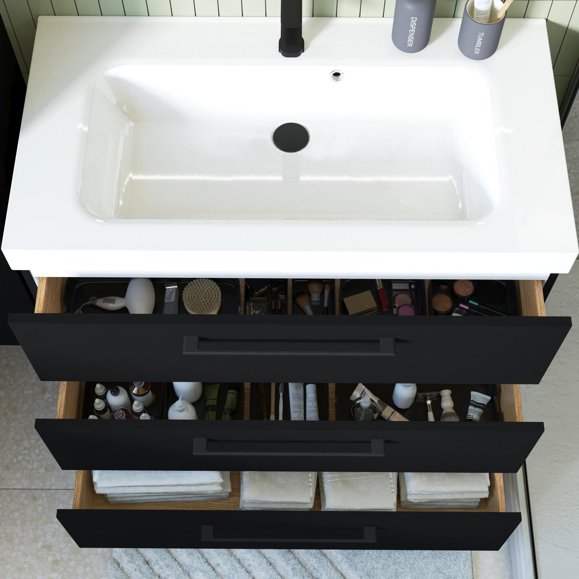 Meuble simple vasque l.90 x H.73 x P.46 cm, noir mat, Remix | Leroy Merlin