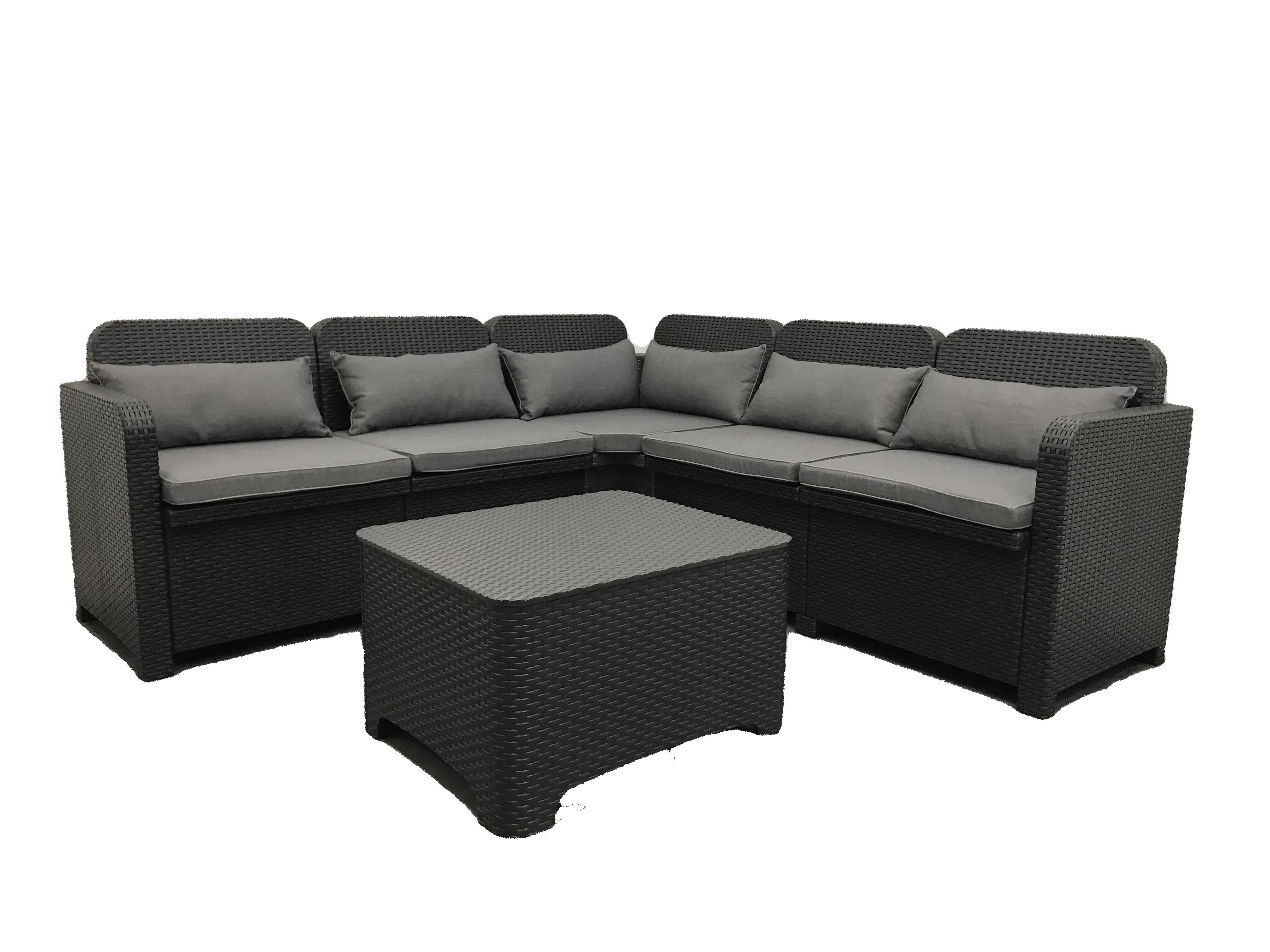 Salon bas de jardin, plastique recyclé, Sorrento CORNER anthracite, 5/6 places - 2