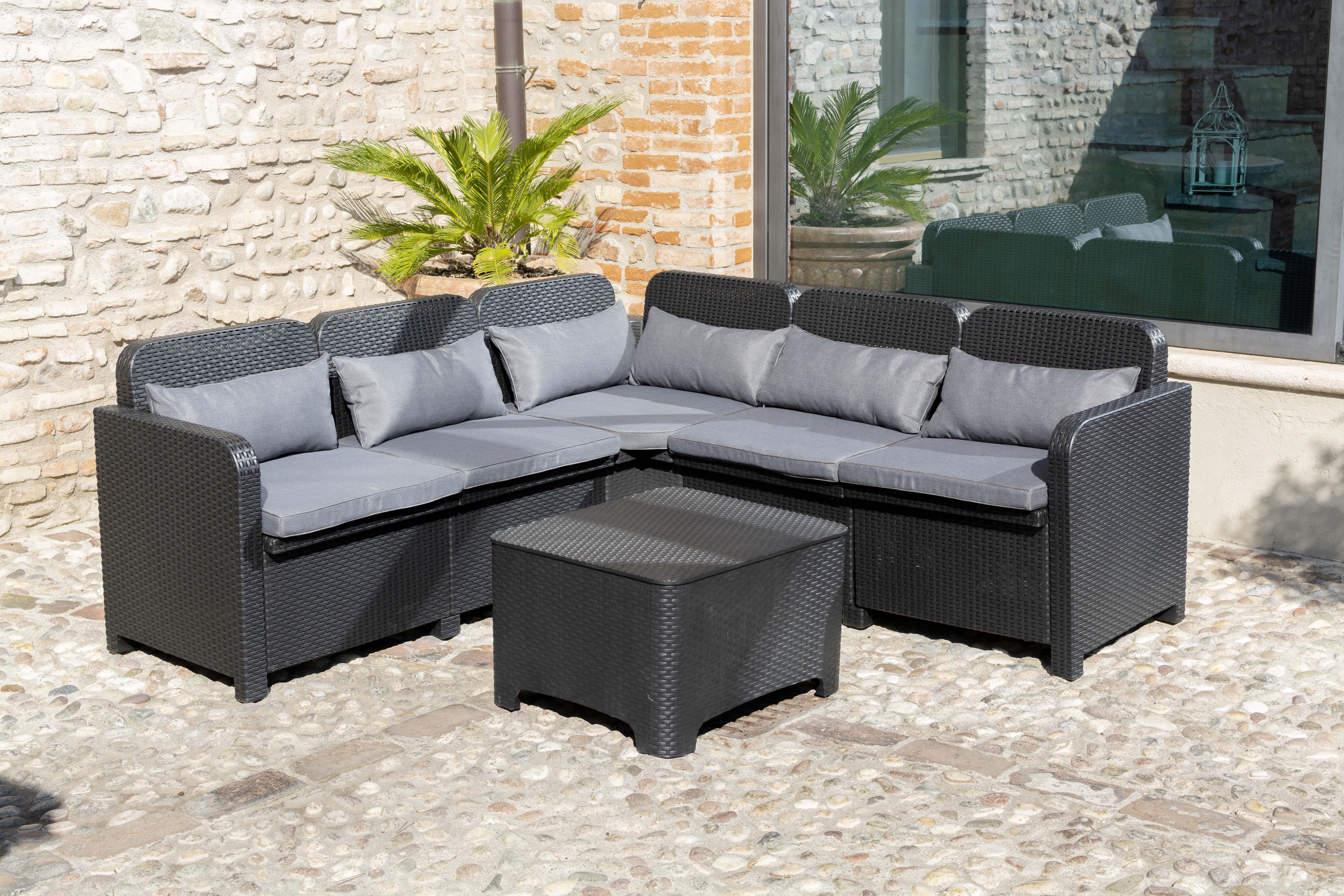 Salon bas de jardin, plastique recyclé, Sorrento CORNER anthracite, 5/6 places - 4