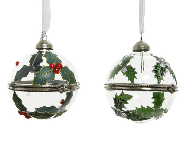 boule verre déco houx dia 6cm