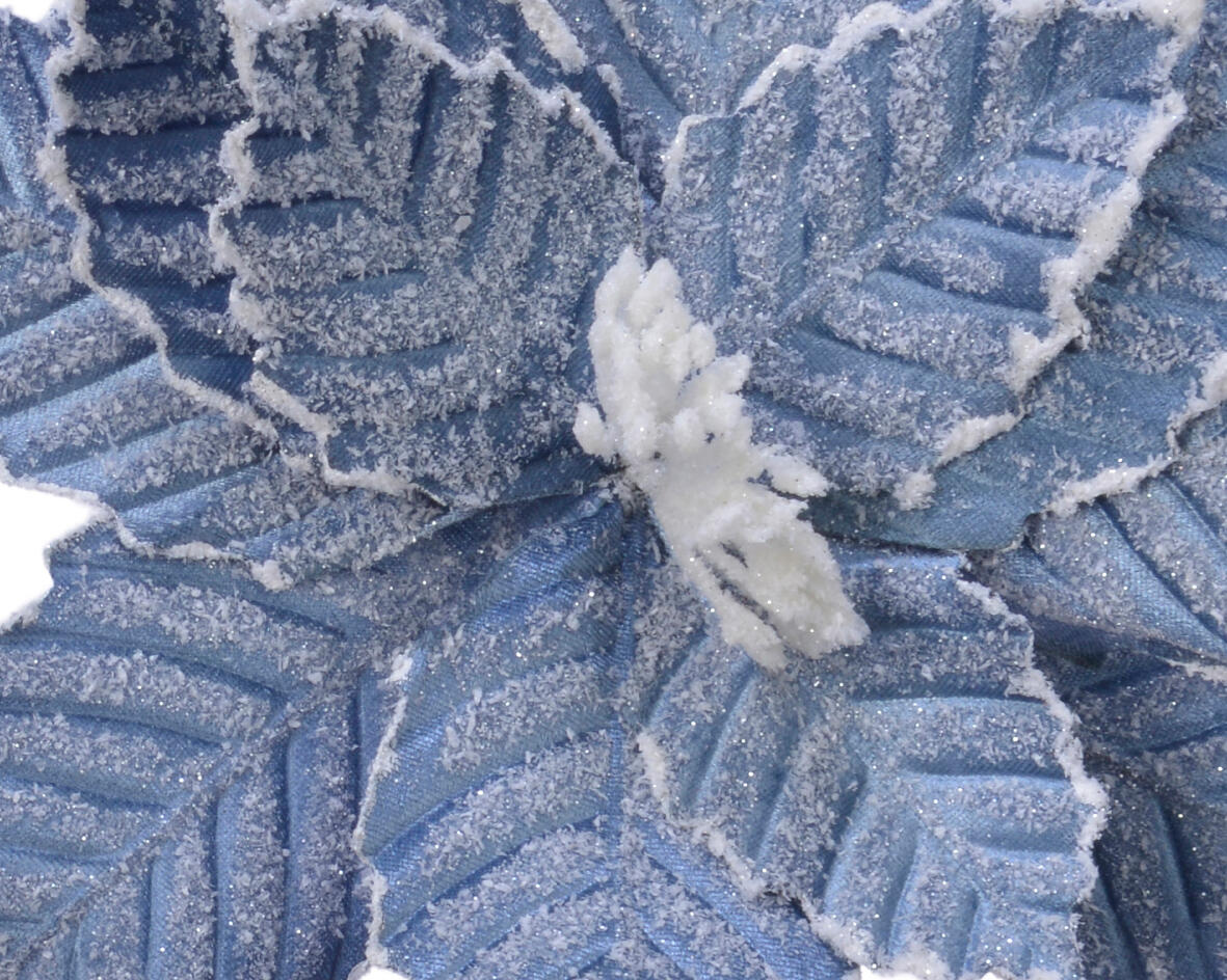 Enfeite clip poinsettia efeito neve 34 cm azul (forma sortida) - 2