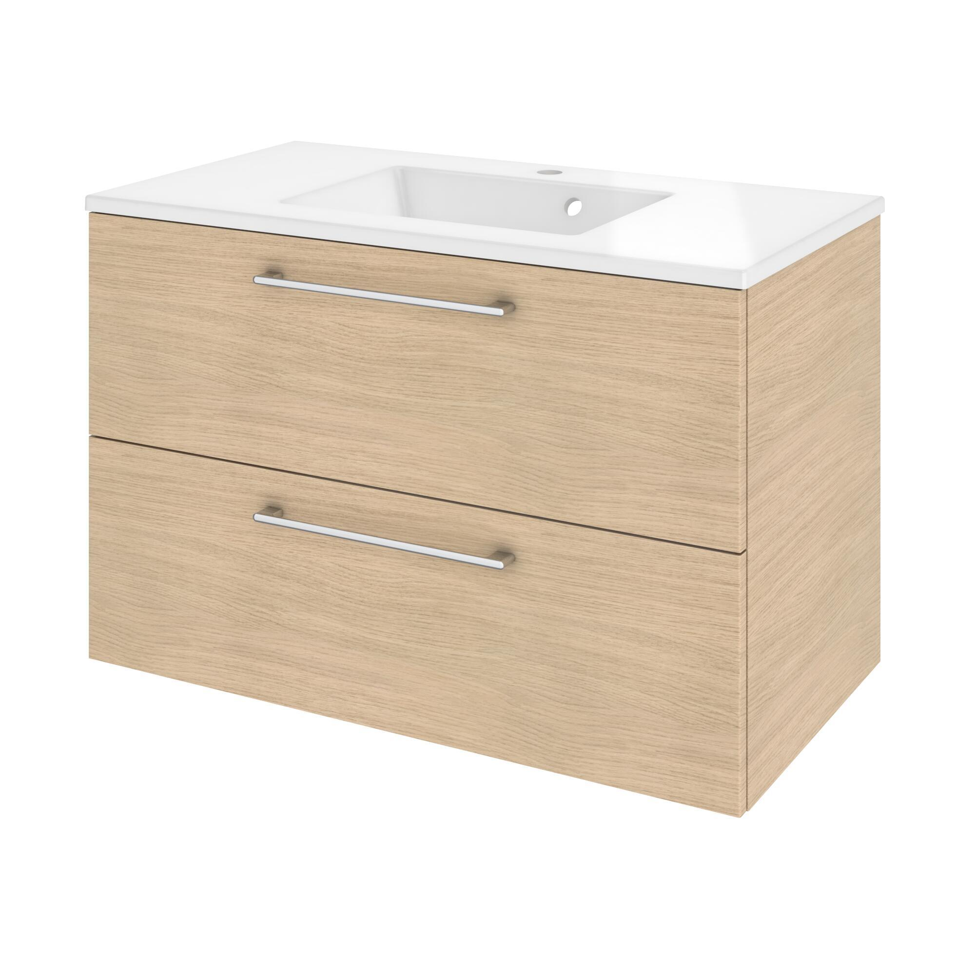 Meuble sous-vasque 2t l.90 x H.57.7 x P.46 cm effet chêne naturel Remix - 6