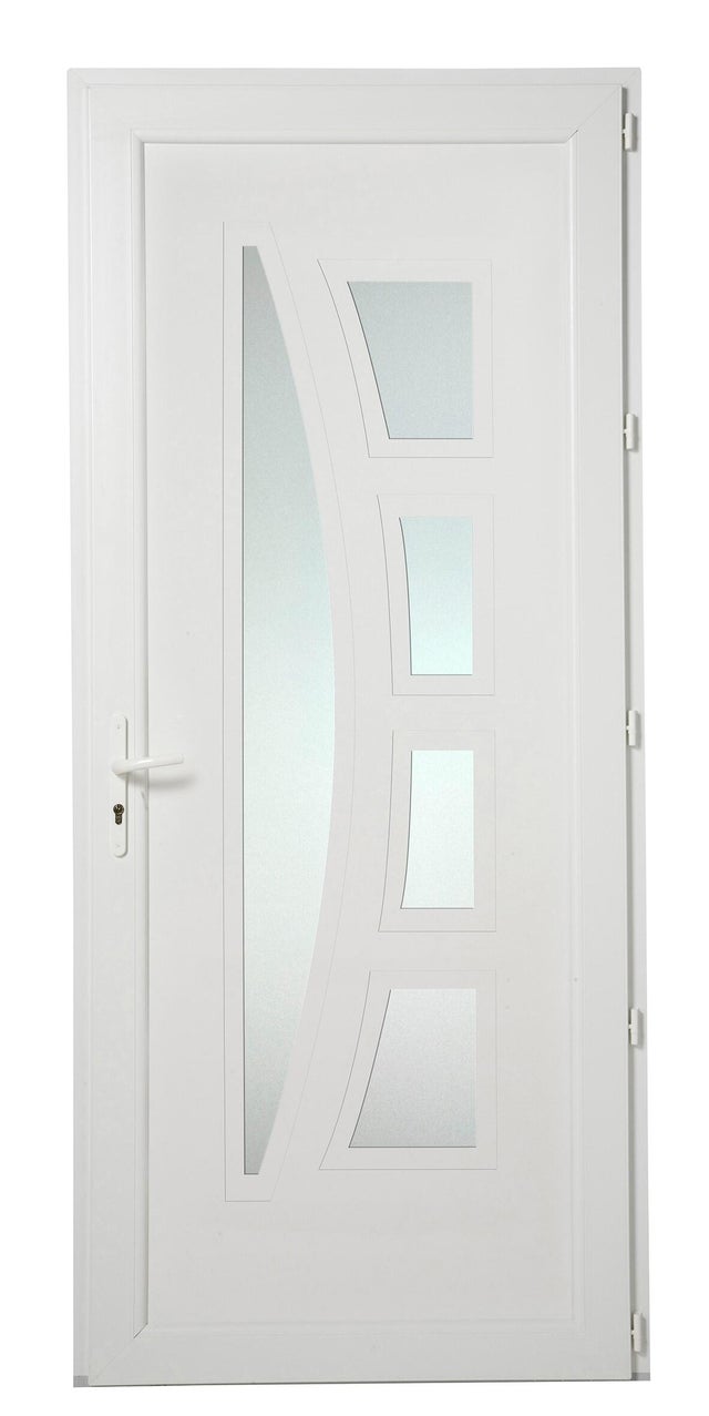 Porte d'entrée pvc Riwa Essentiel H.215 x l.90 cm vitré gris, PD