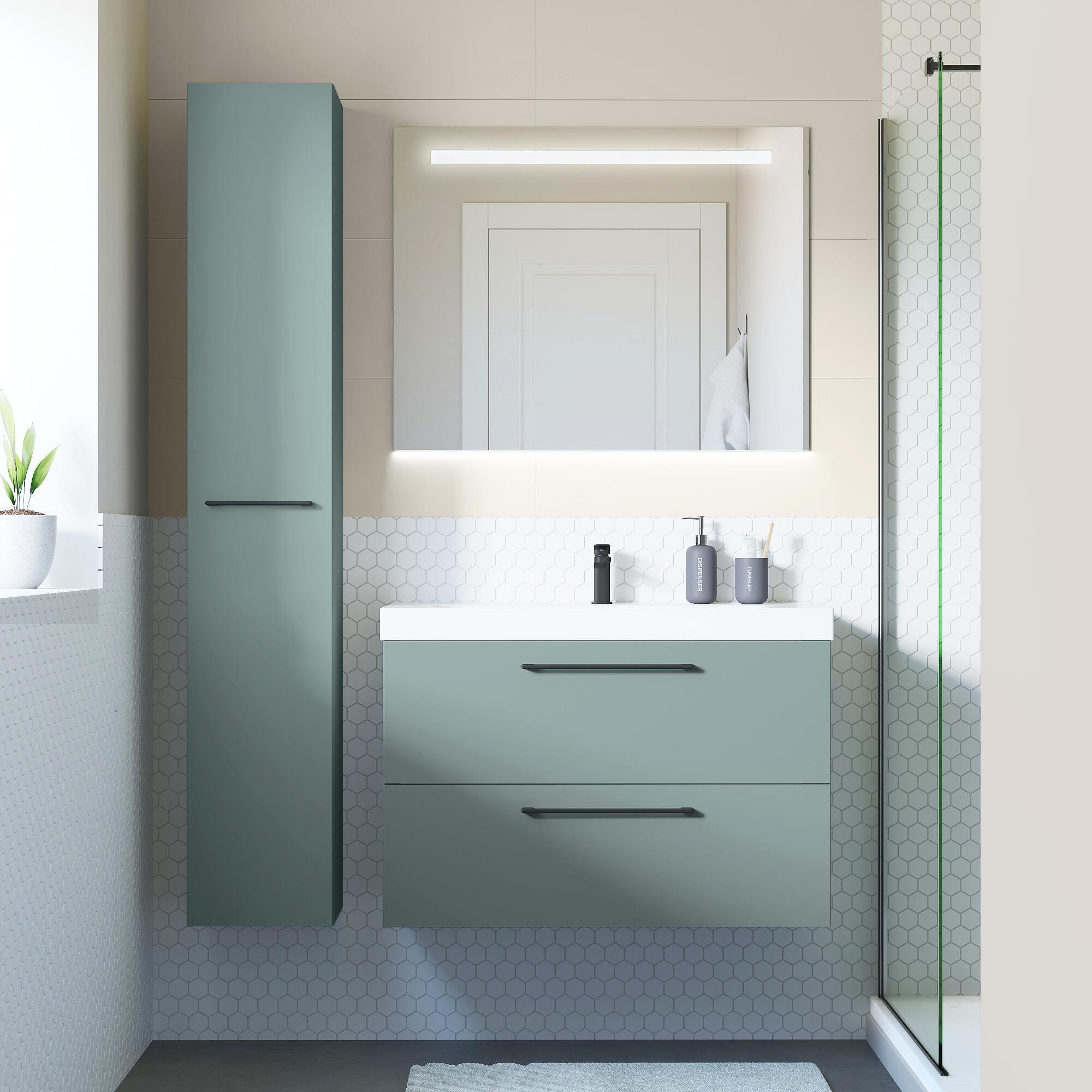 Mobile da bagno sospeso sotto lavabo L 90 x H 58 x P 46 cm verde laminato opaco, 2 cassetti SENSEA Remix - 4