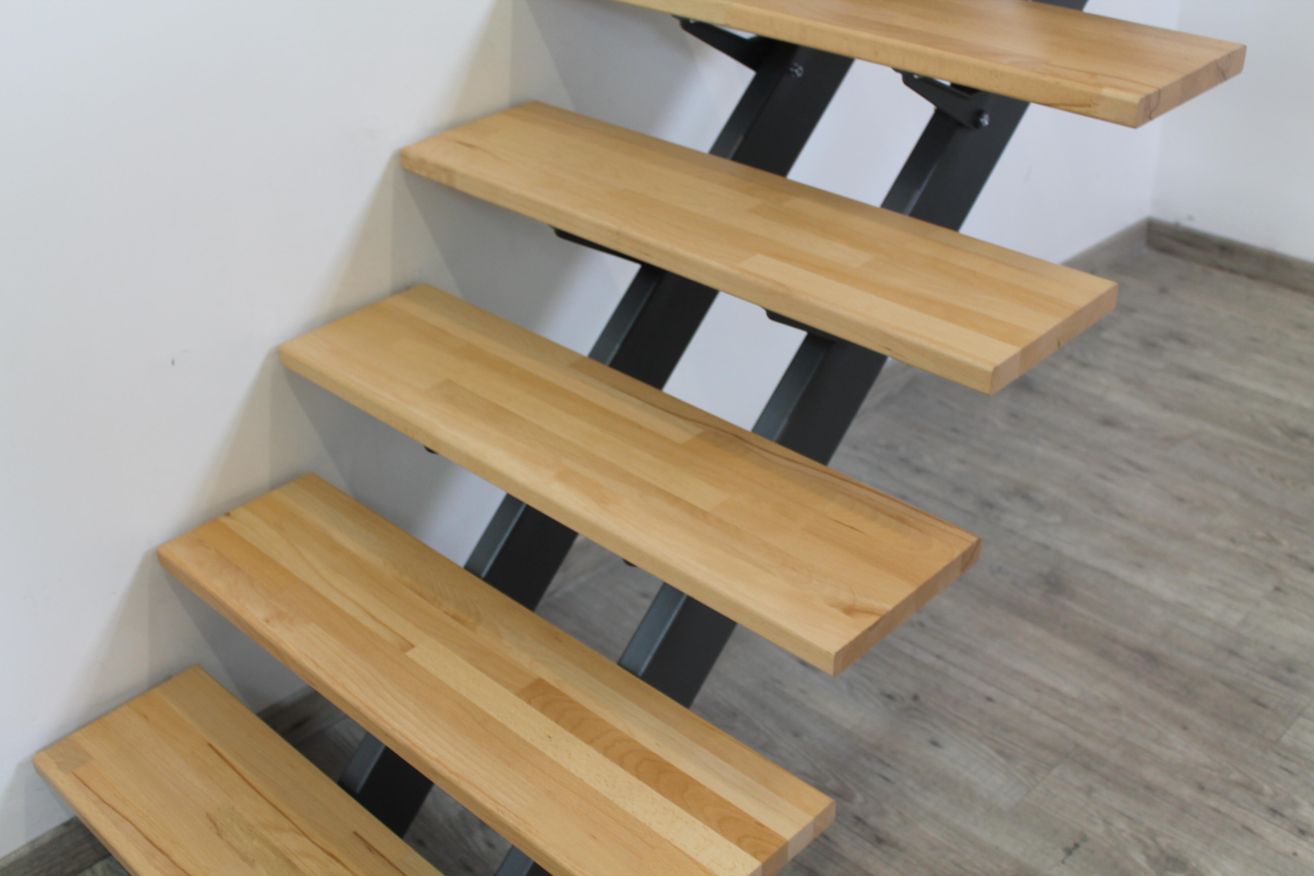 Escalier droit revers acier noir Escatwin 13 marches hêtre verni, l.95 cm - 5