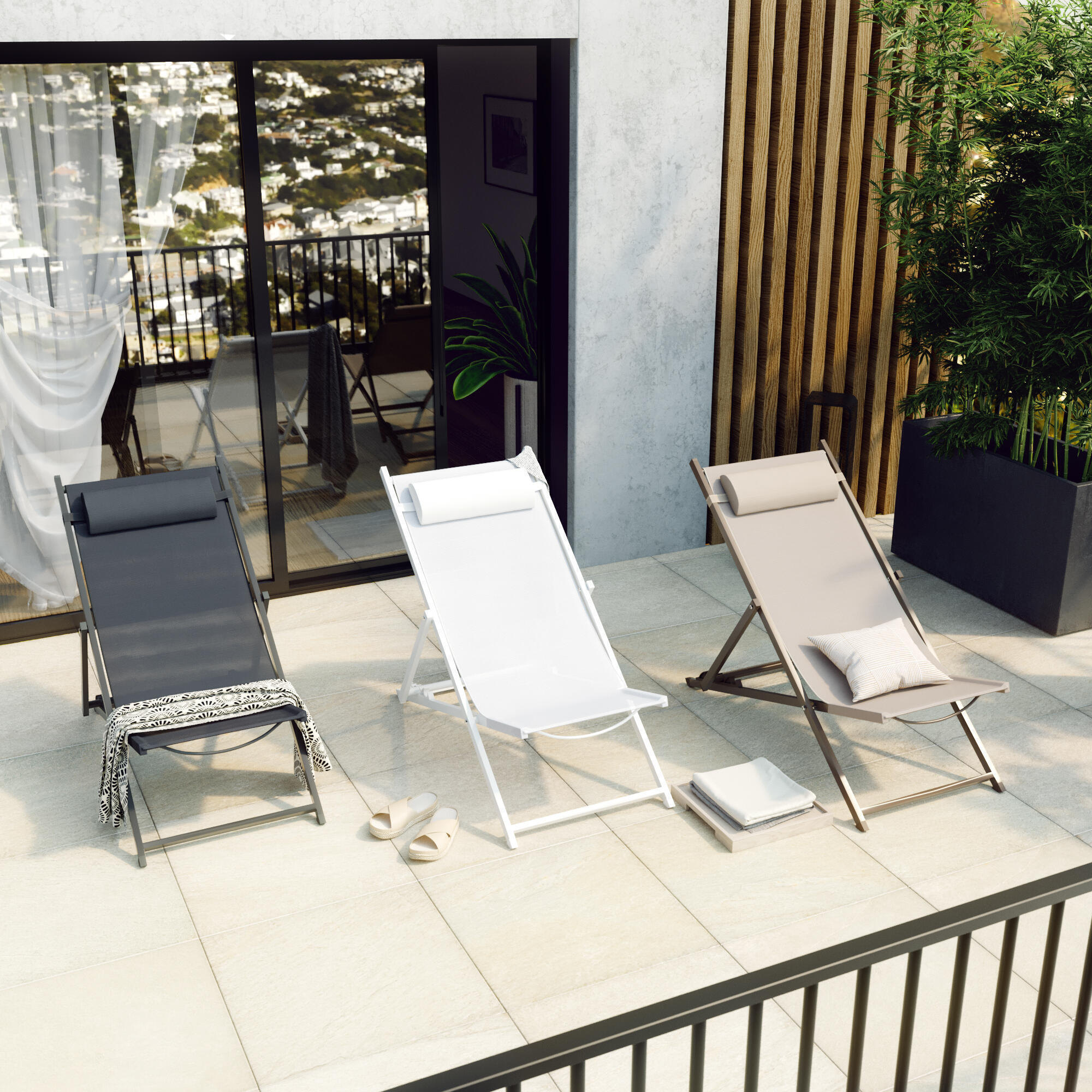 Sedia a sdraio da giardino in alluminio pieghevole Cruz NATERIAL, seduta in textilene marrone - 2