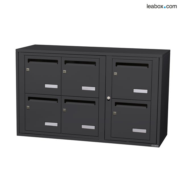 Boîte aux lettres collective intérieur LEABOX.COM 3x2 acier anthracite brillant