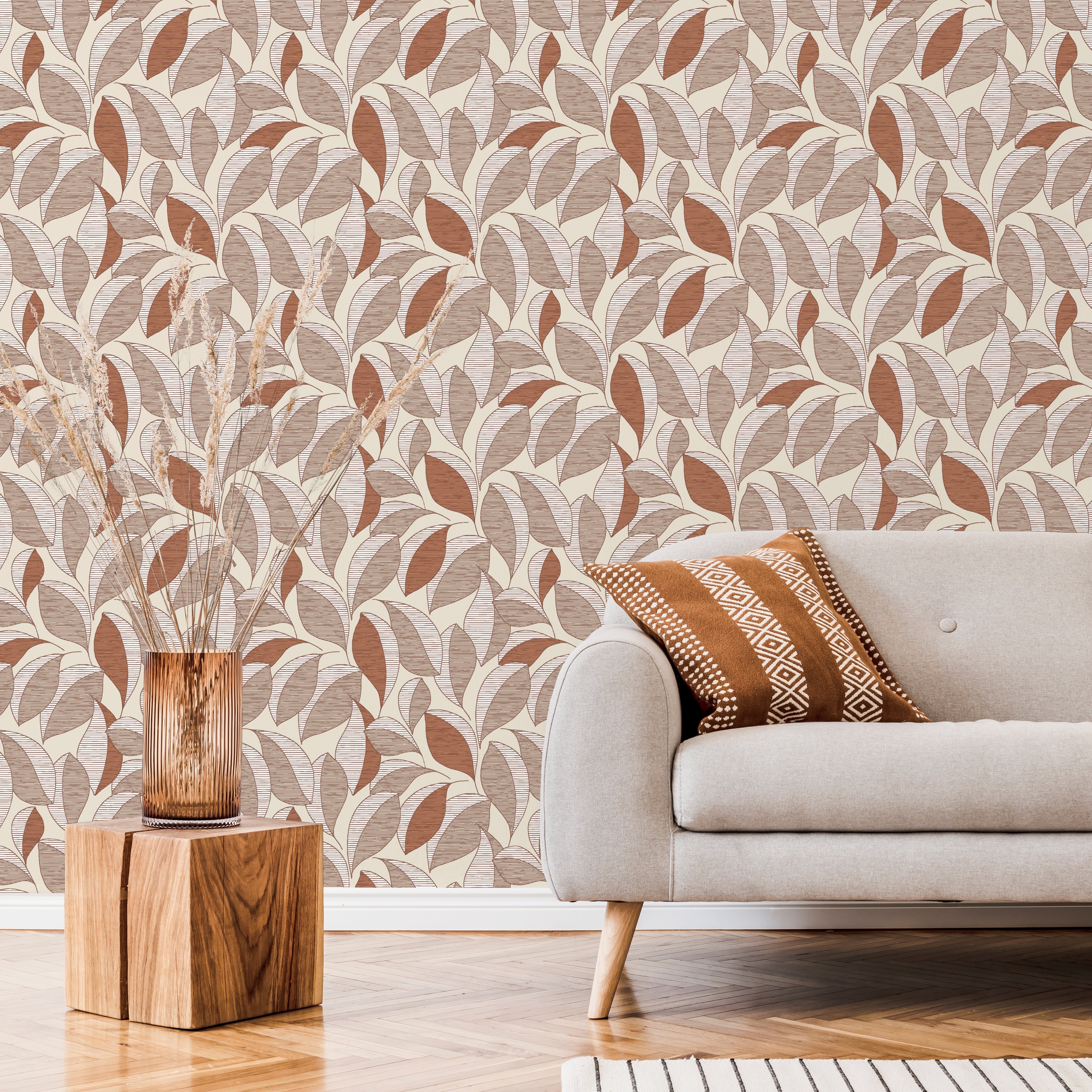 Papier peint intissé Essentiels feuille orange | Leroy Merlin