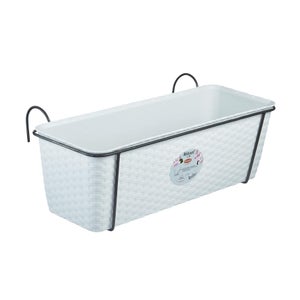 Vaso Balconetta Con Riserva D'Acqua - Bianco 50x18x17 Cm - Plastica Robusta 100% Made In Italy