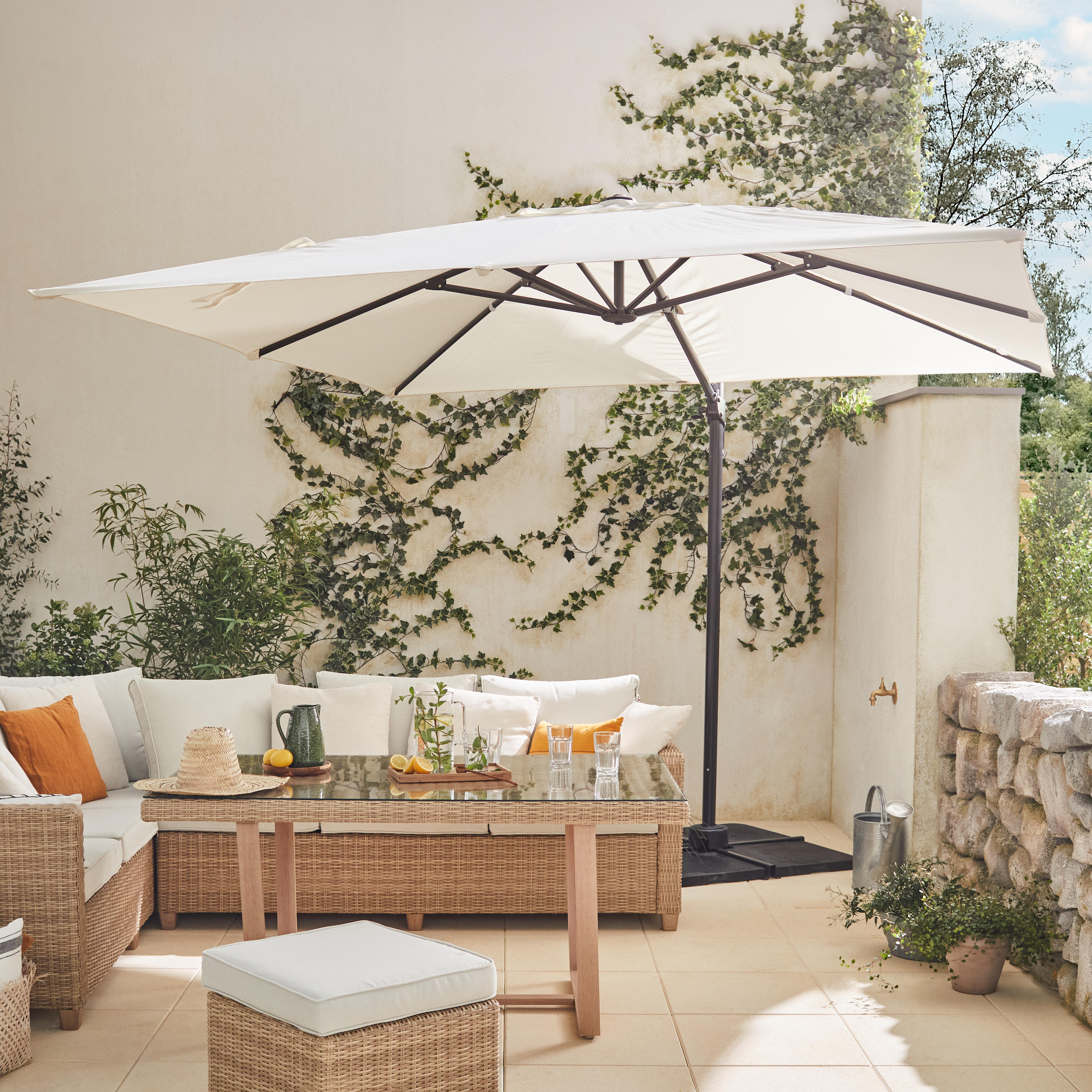 Ombrellone a palo laterale grigio Aura NATERIAL con telo quadrato bianco L 286 x P 286 x H 264 cm - 6