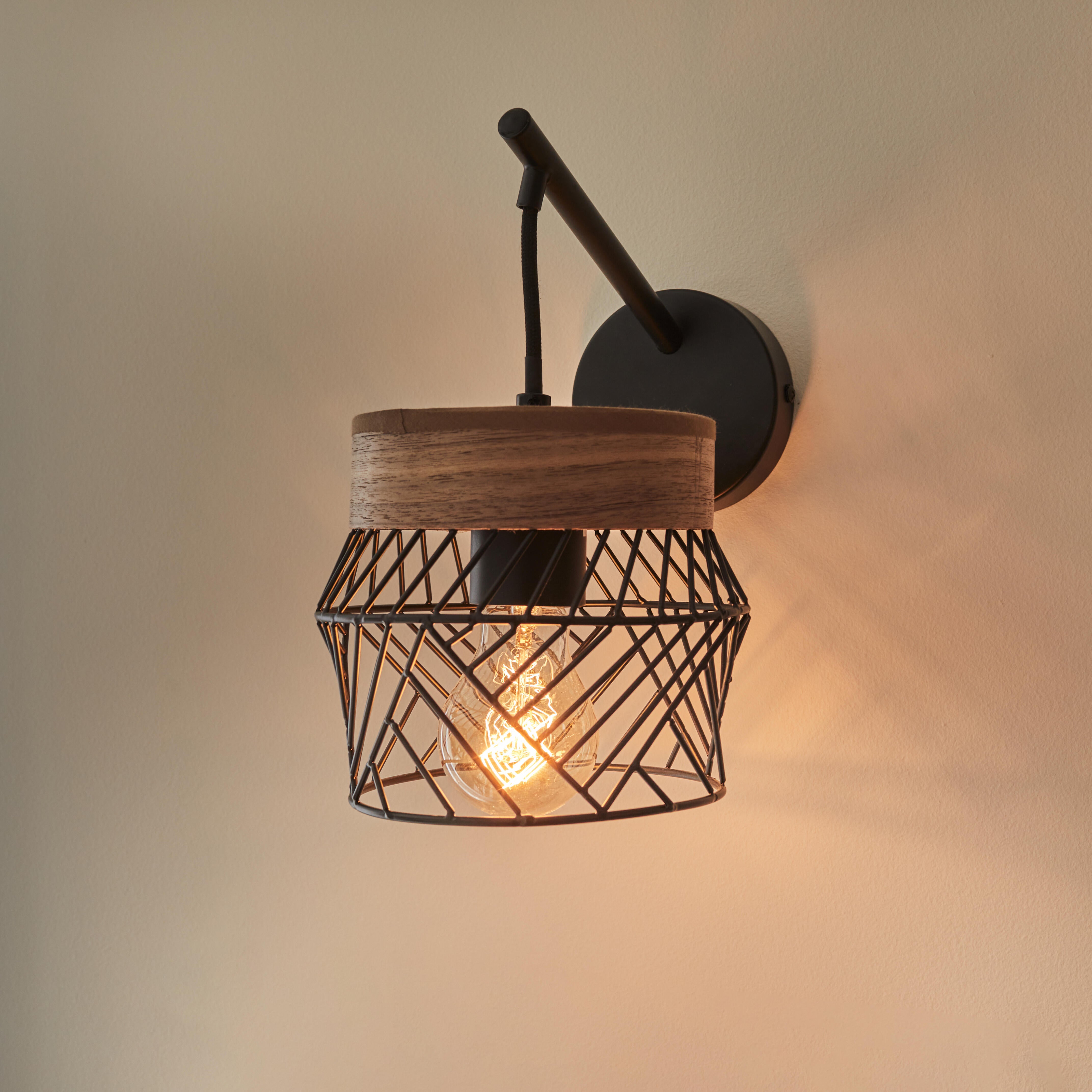 Kinkiet Kanel czarny z drewnem E27 Inspire - 3