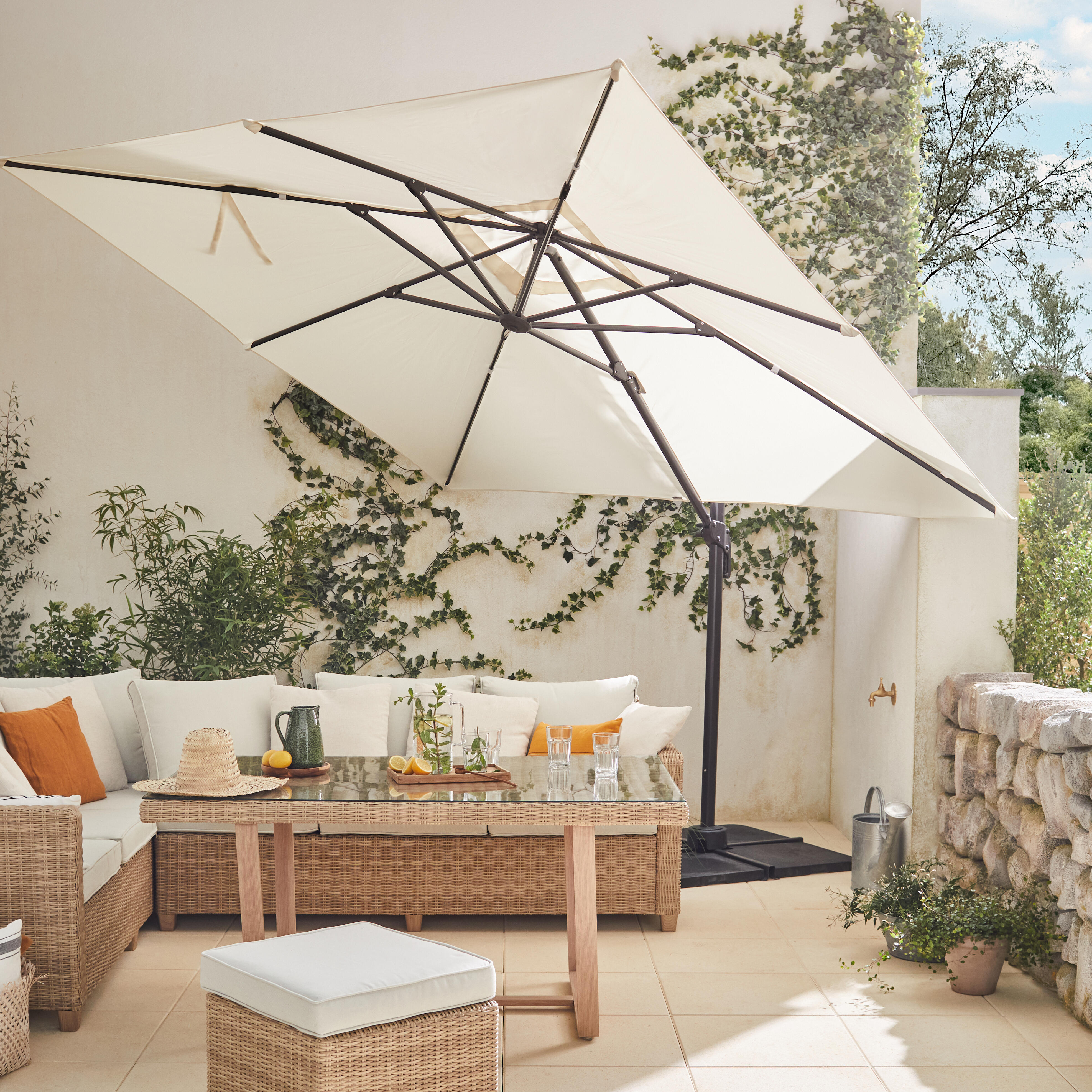 Ombrellone a palo laterale grigio Aura NATERIAL con telo quadrato bianco L 286 x P 286 x H 264 cm - 4