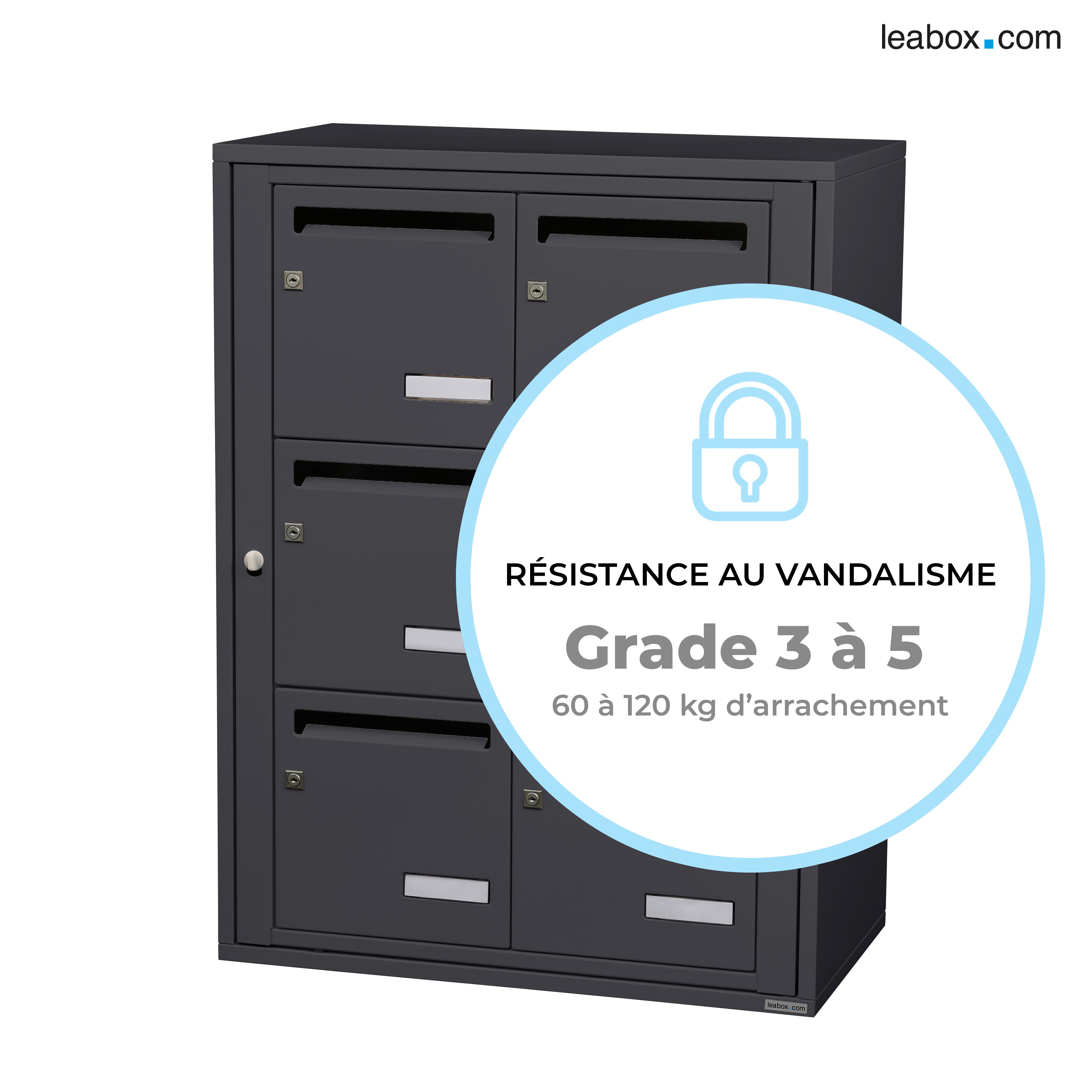 Boîte aux lettres collective intérieur LEABOX.COM 2x3 acier anthracite brillant - 4