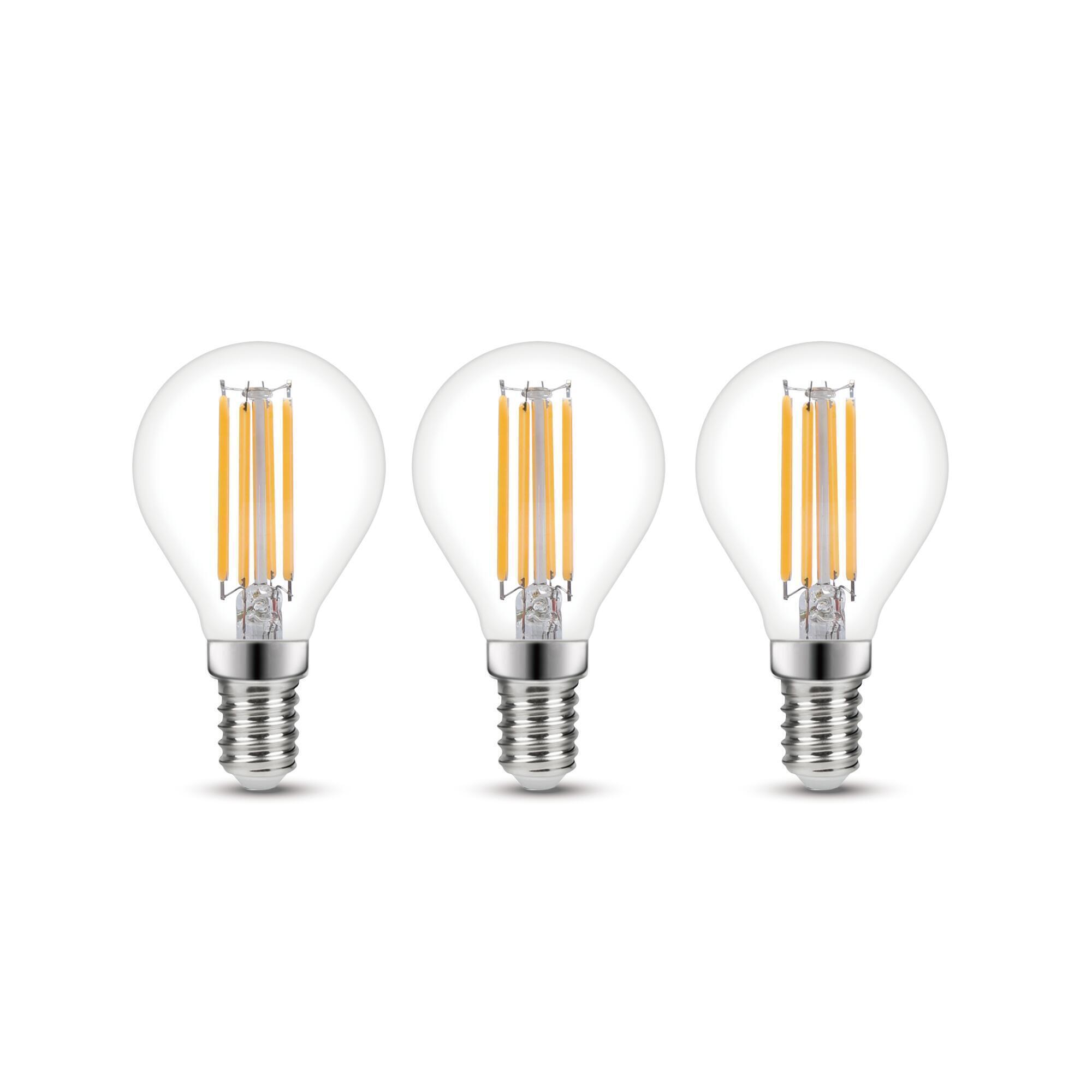 Lot de 3 ampoules led à filament sphérique E14, 470Lm = 40W, blanc chaud, LEXMA - 3