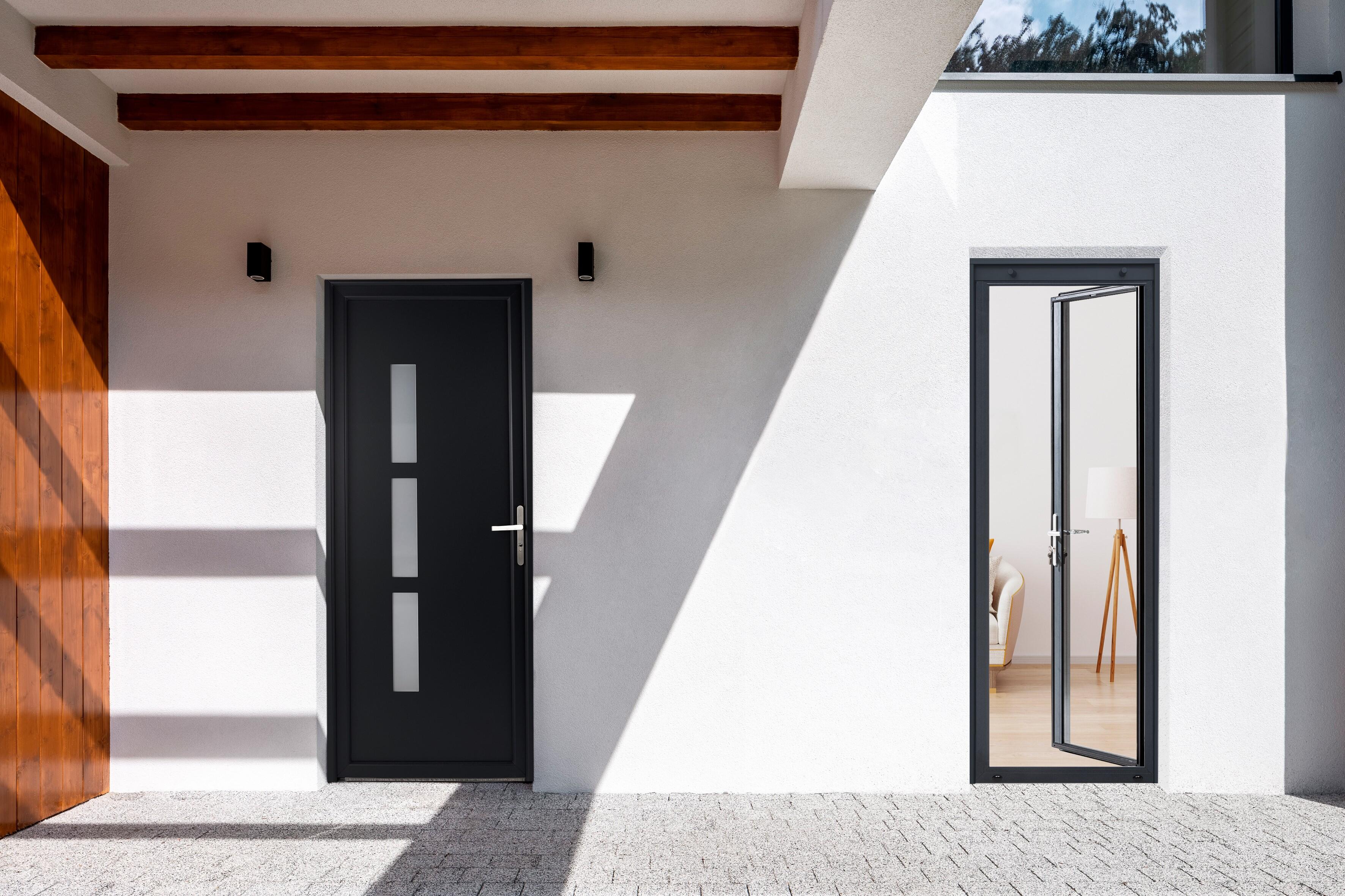 Porte fenêtre/vol.roulant alu Essentiel H.215xl.90cm 1vt tirant G gris anthracit - 2
