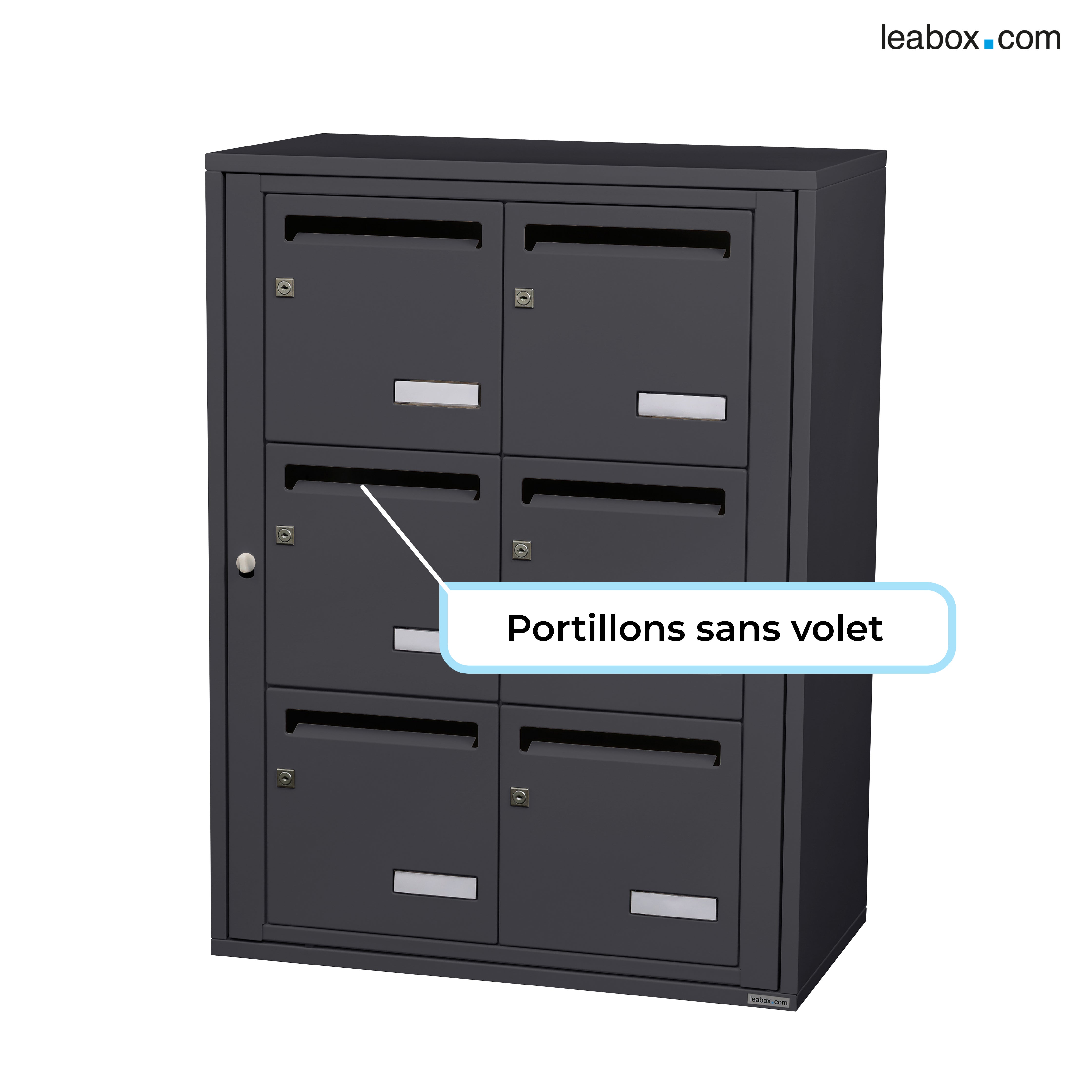 Boîte aux lettres collective intérieur LEABOX.COM 2x3 acier anthracite brillant - 5
