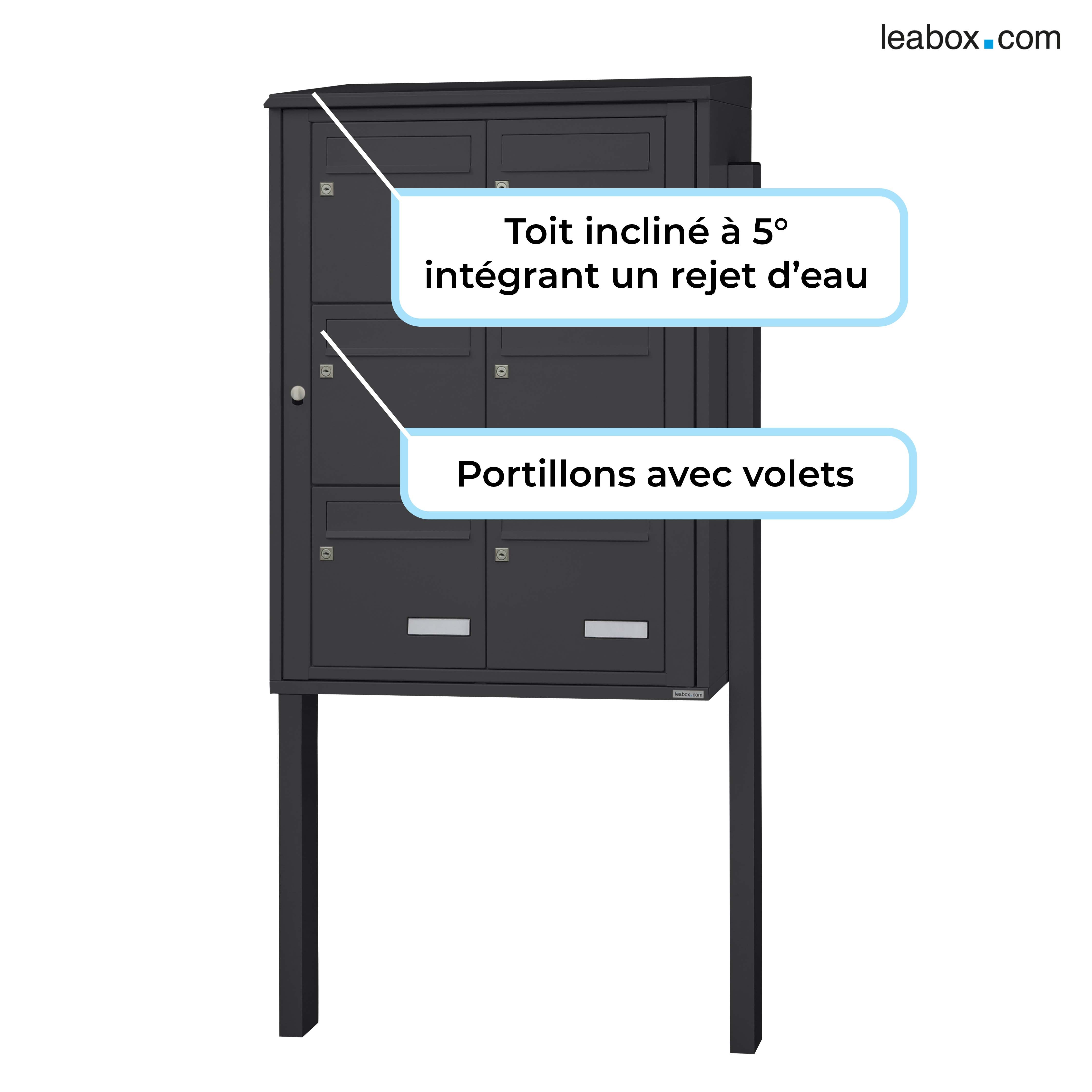 Boîte aux lettres collective extérieur LEABOX.COM 2x3 acier anthracite brillant - 5